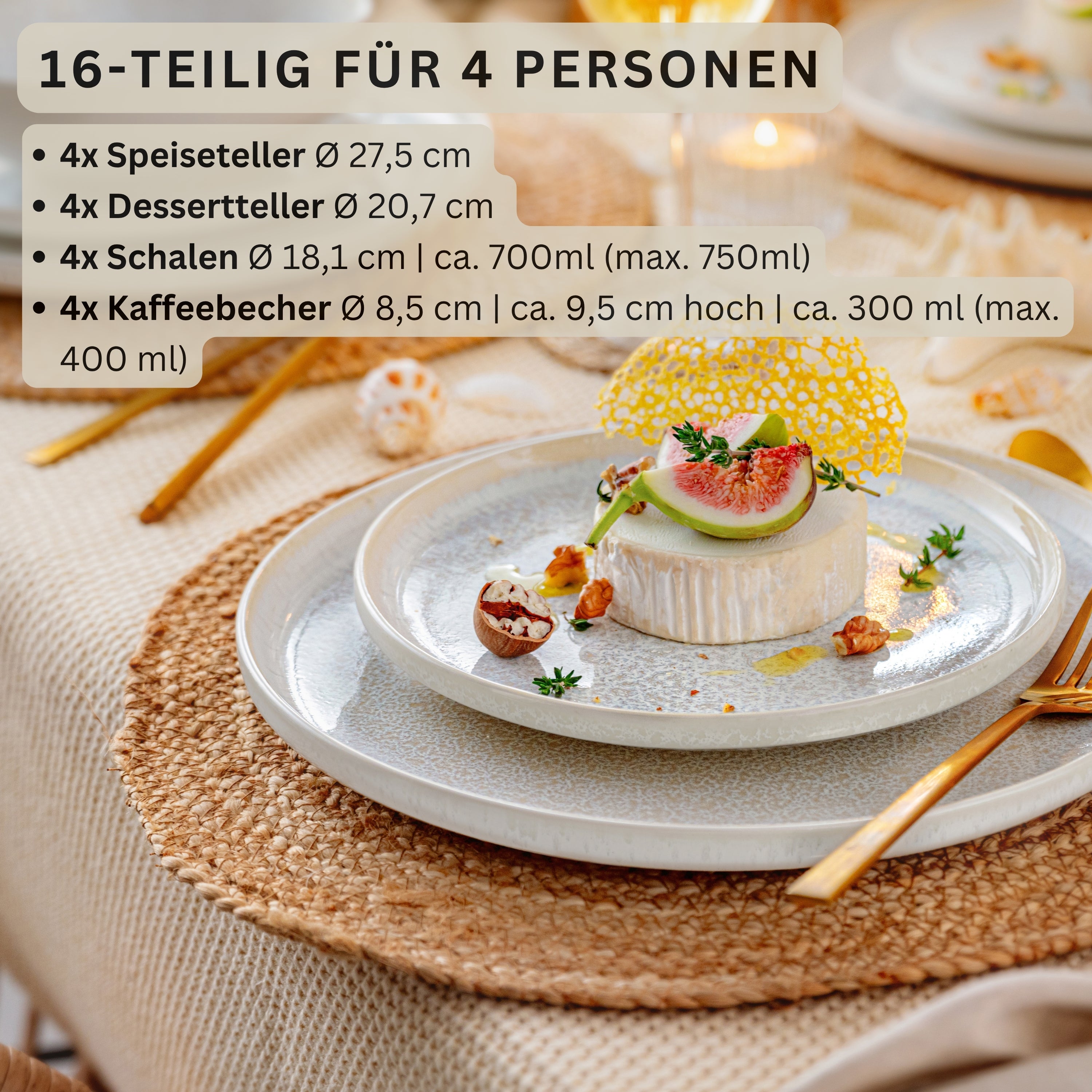 SÄNGER Steingut Geschirrset Korfu, Kombiservice 16 teilig für 4 Personen