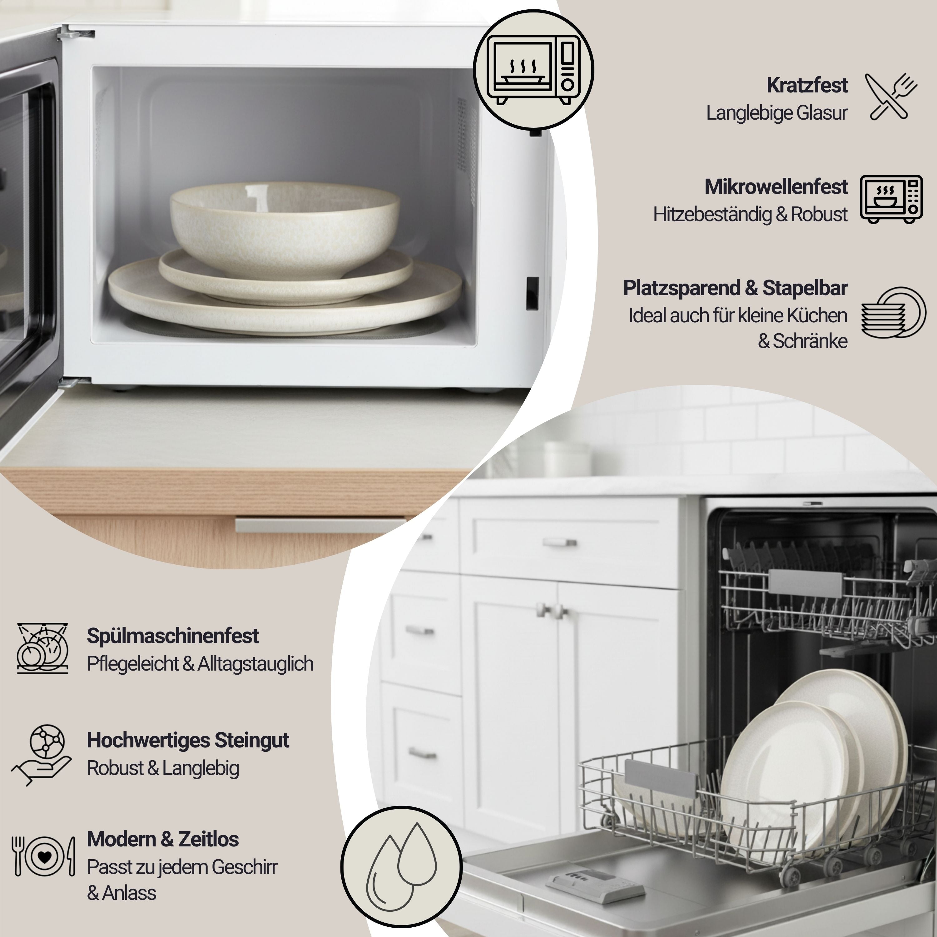 SÄNGER Steingut Geschirrset Korfu, Kombiservice 16 teilig für 4 Personen