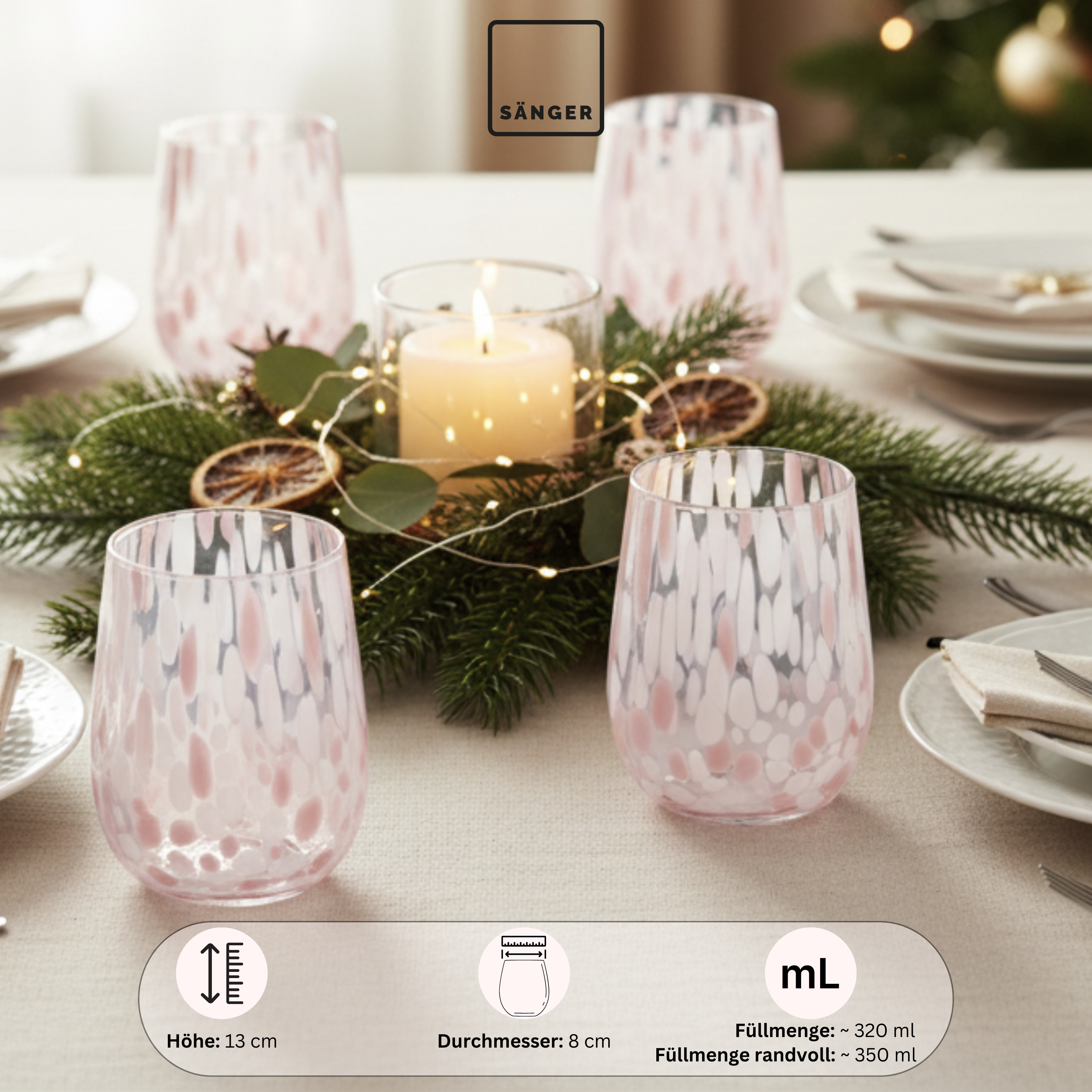 SÄNGER Trinkgläser Set Curacao 4  teilig - weiß/rosa