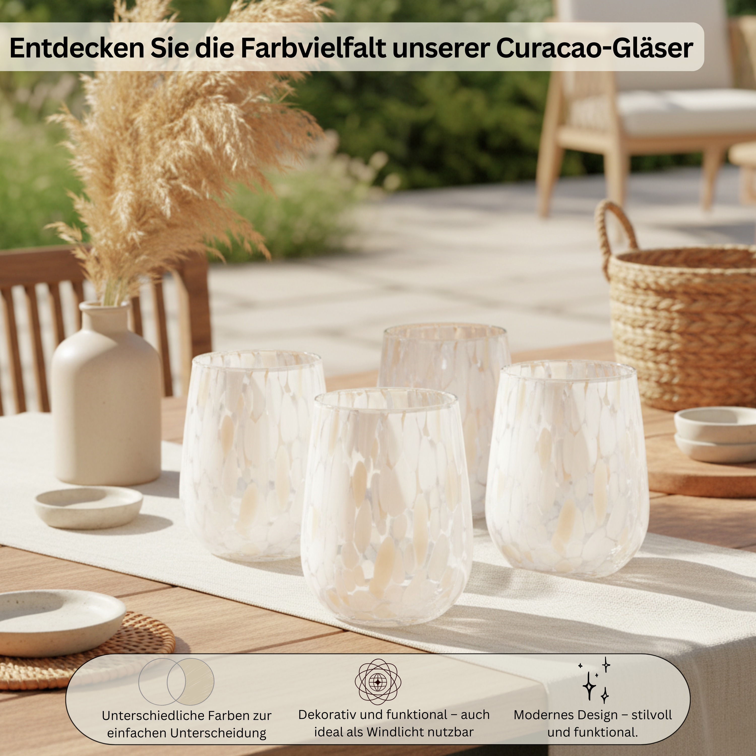 SÄNGER Trinkgläser Set Curacao 4 teilig - weiß/beige
