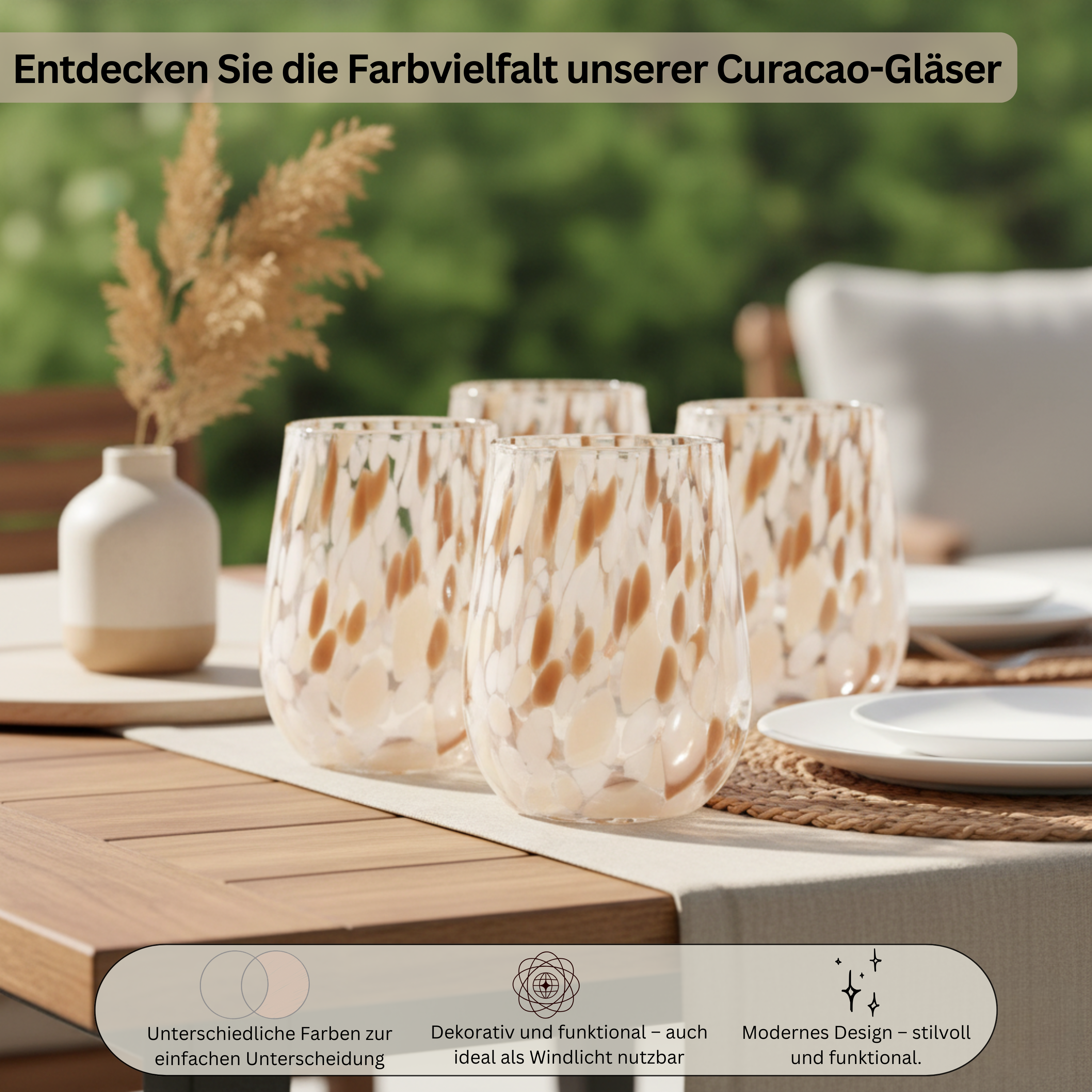 SÄNGER Trinkgläser Set Curacao 4 teilig - weiß/beige/braun