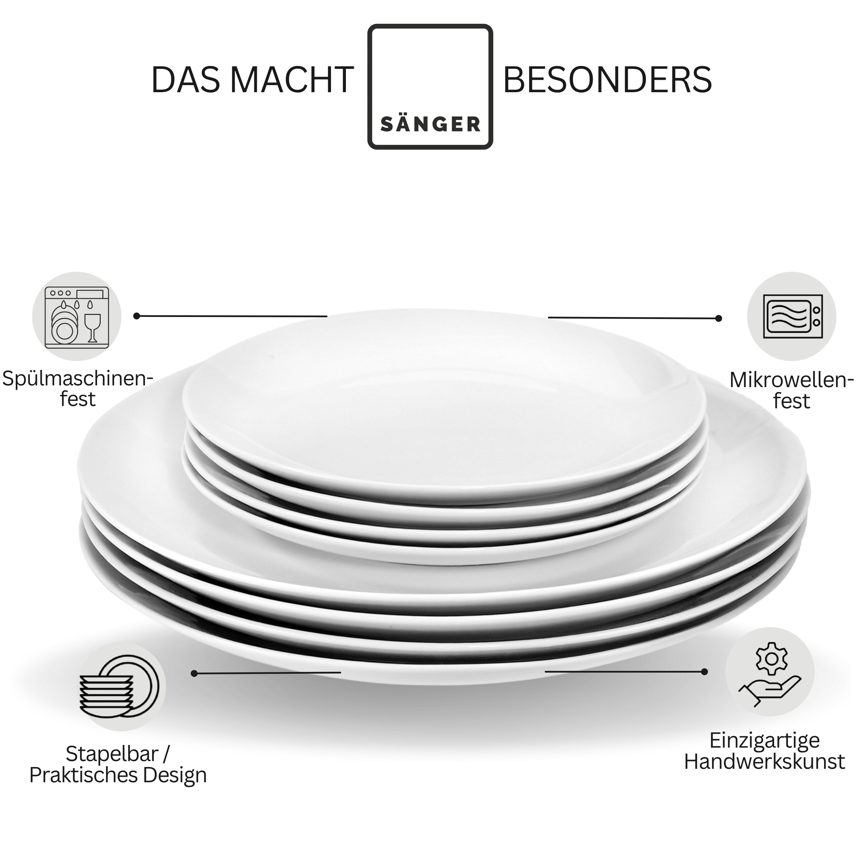 SÄNGER Porzellan Geschirrset New Port, Tafelservice 18 teilig für 6 Personen mit Müslischalen