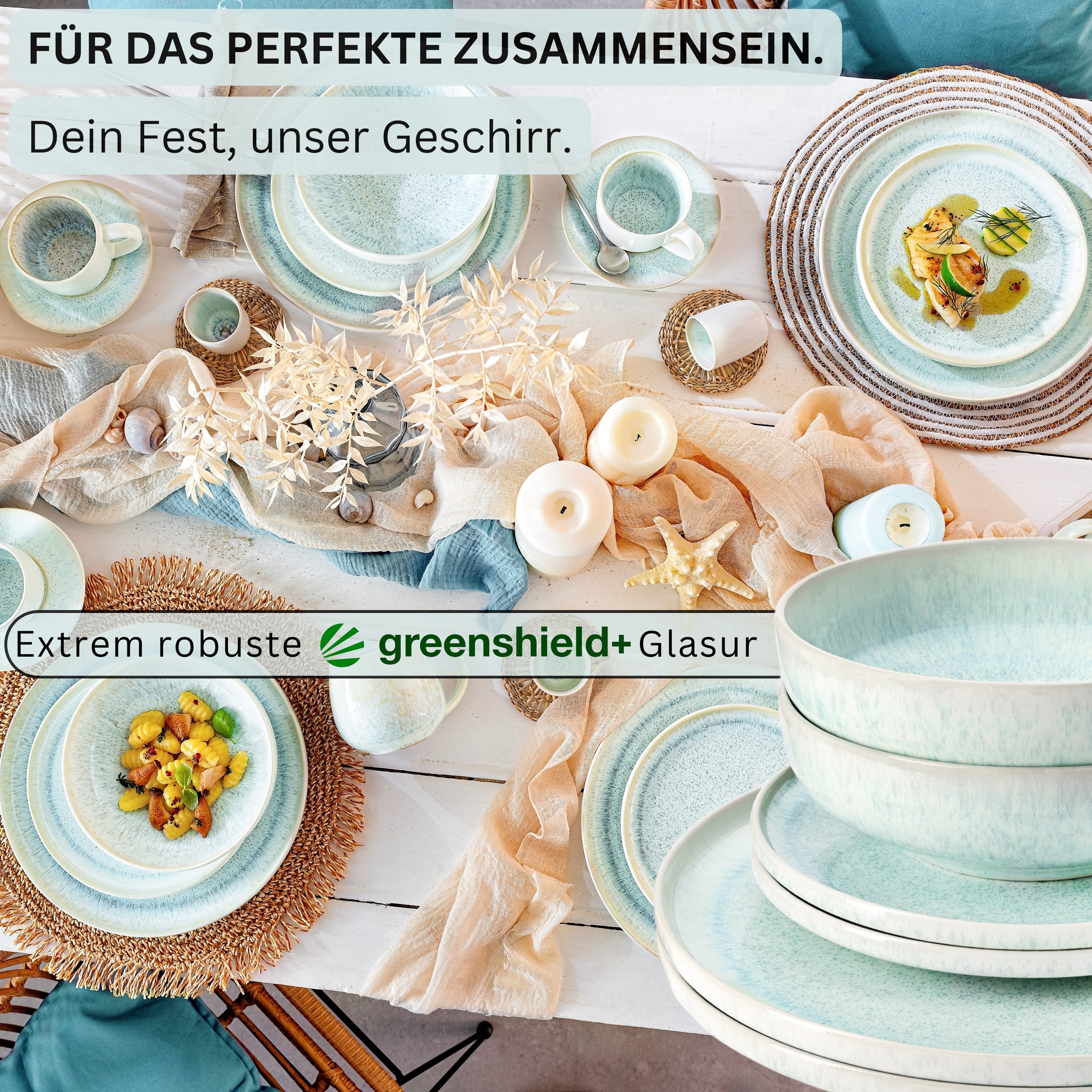 SÄNGER Steingut Geschirrset Paros, Kombiservice 16 teilig für 4 Personen