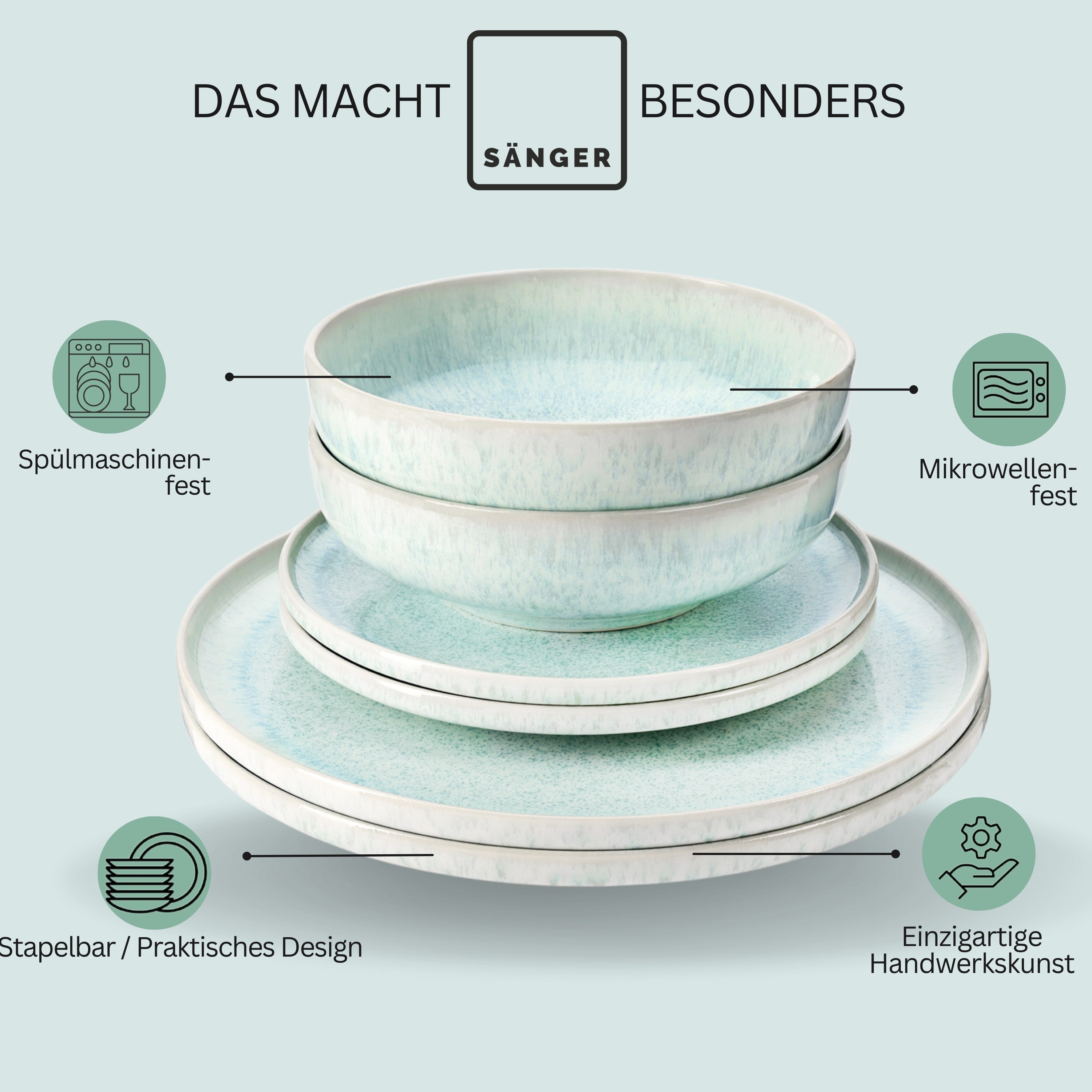 SÄNGER Steingut Geschirrset Paros, Kombiservice 16 teilig für 4 Personen