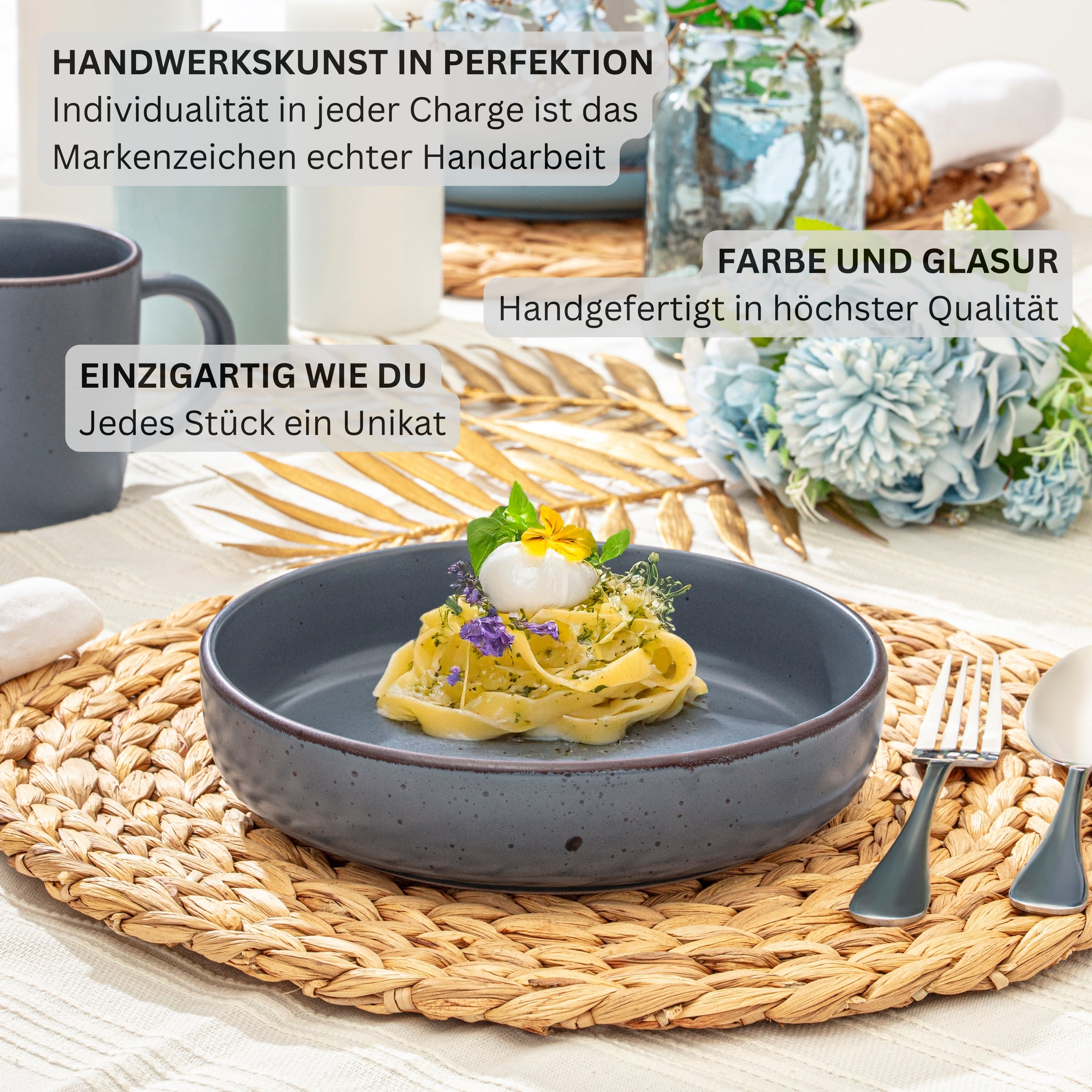 SÄNGER Steingut Geschirrset Bombay Graphit 24 teilig für 6 Personen