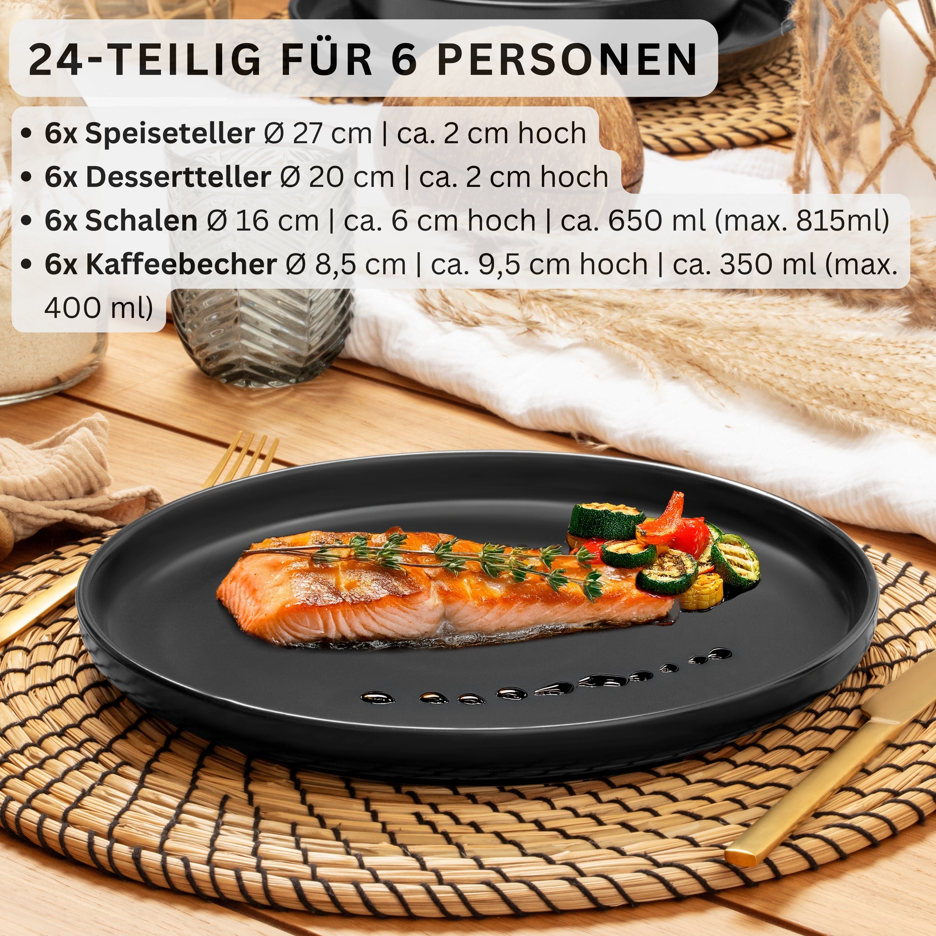 SÄNGER Steingut Geschirrset Madeira, Kombiservice 24 teilig für 6 Personen