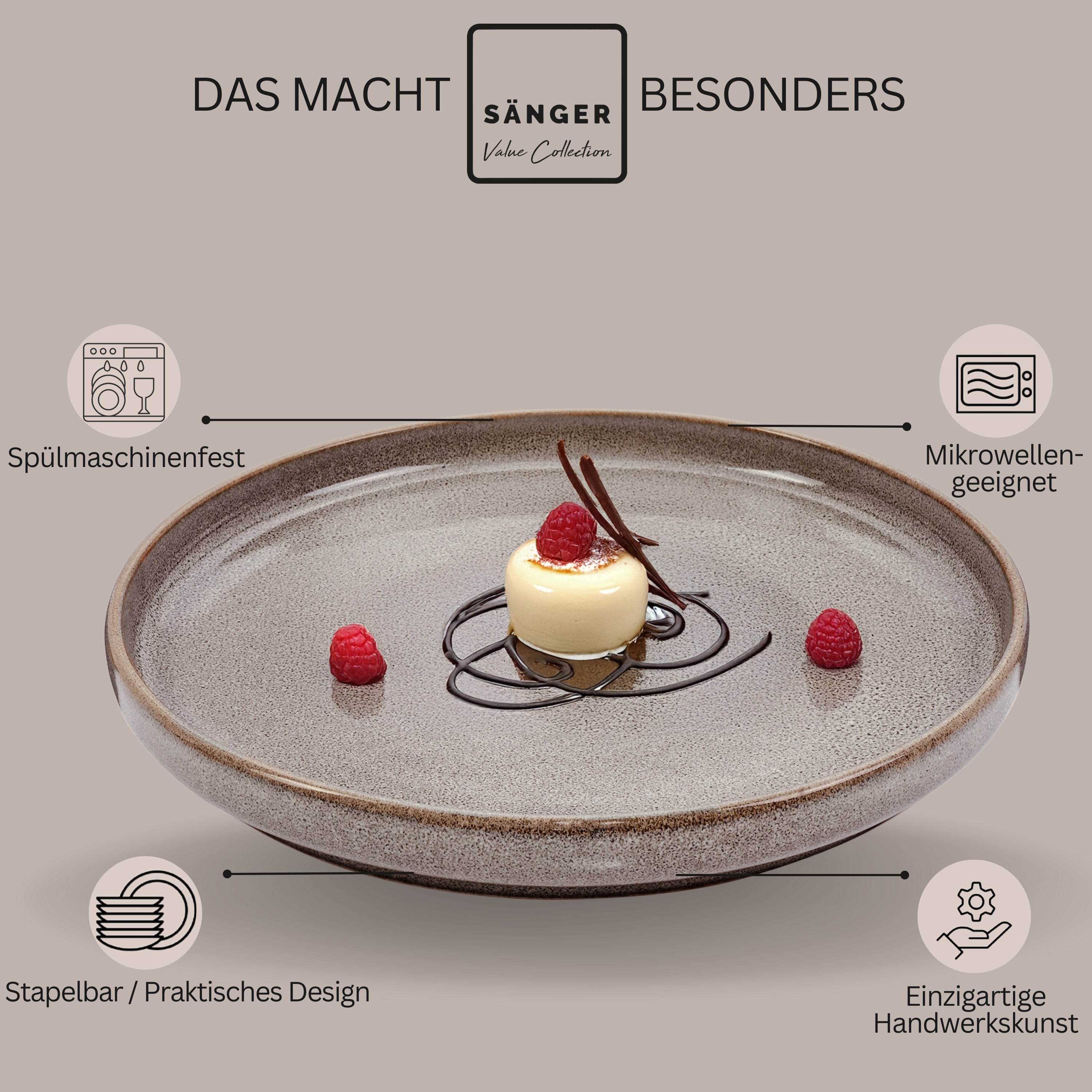 SÄNGER Dessertteller Set Kairo Graphit - 6 teilig aus Steingut