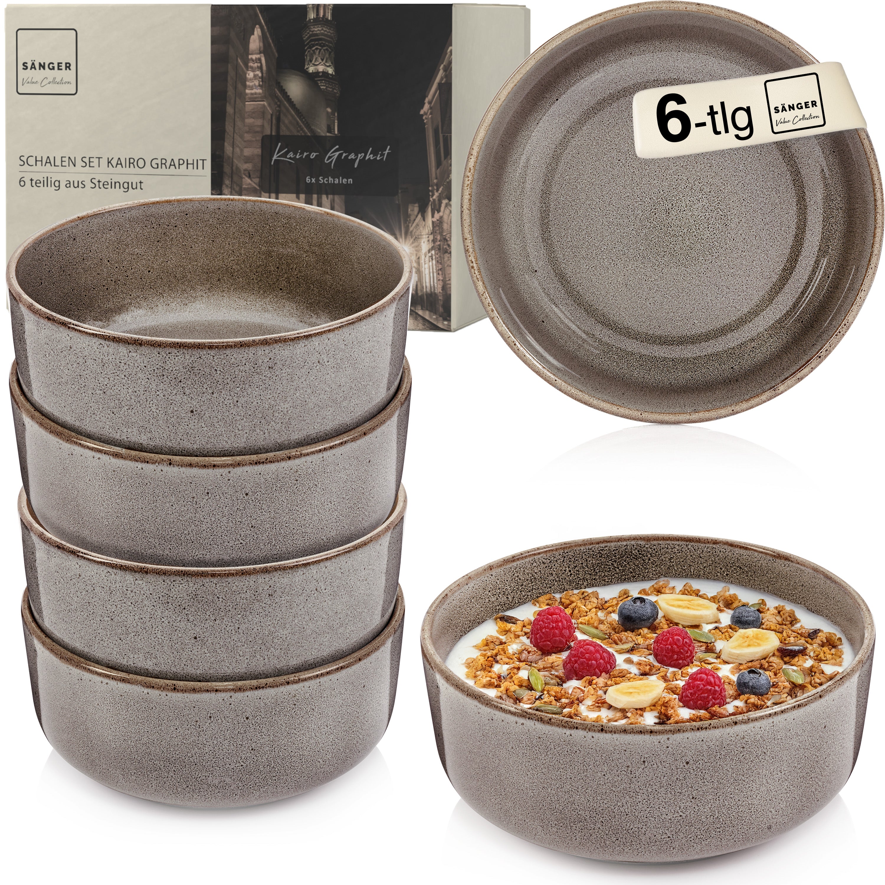 SÄNGER Schalen Set Kairo Graphit - 6 teilig aus Steingut