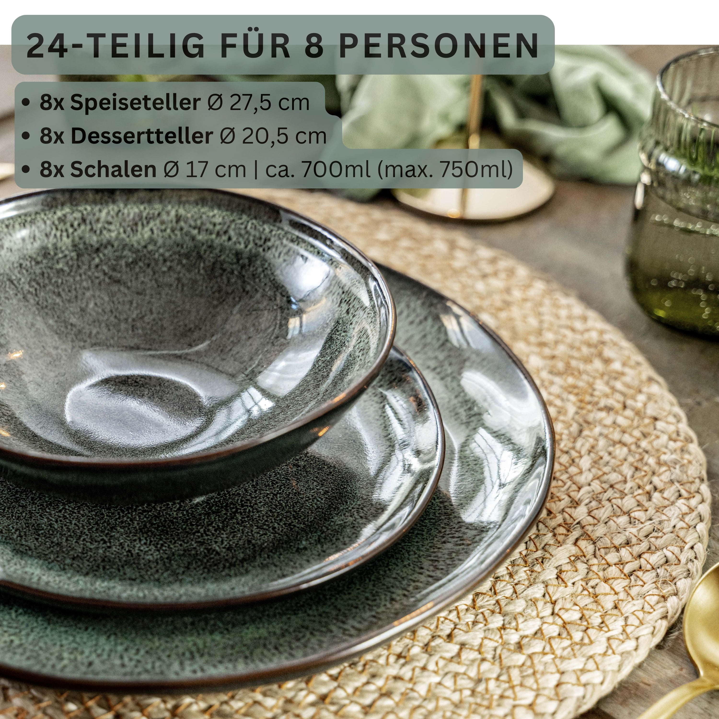 SÄNGER Steingut Geschirrset Kopenhagen, Tafelservice 24 teilig für 8 Personen