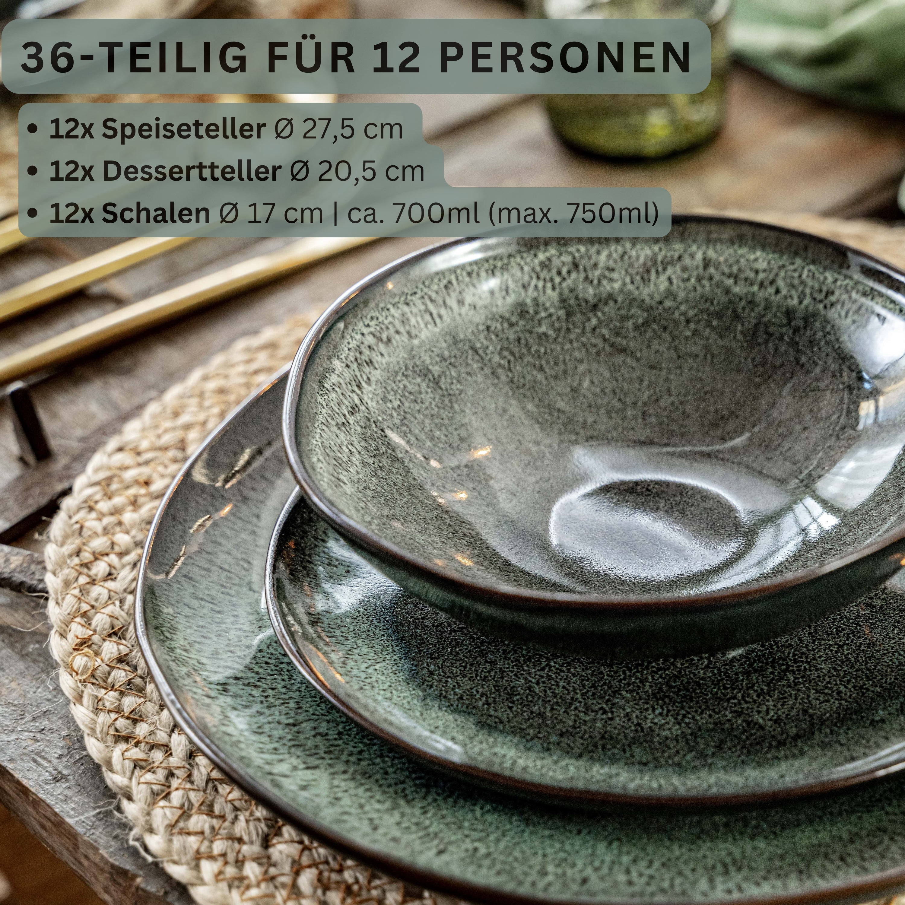 SÄNGER Steingut Geschirrset Kopenhagen, Tafelservice 36 teilig für 12 Personen