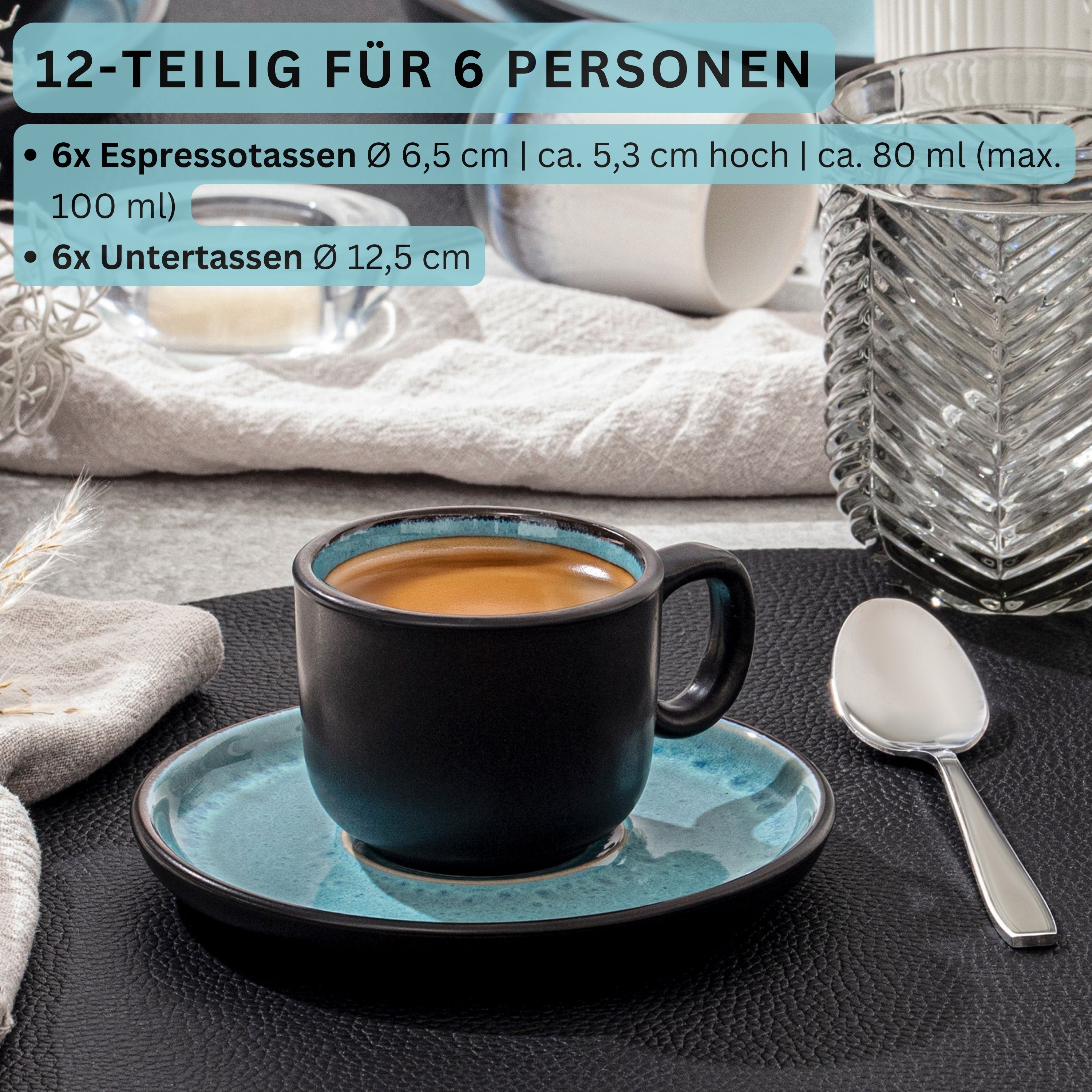 SÄNGER Espressotassen Set Granada - 12 teilig aus Steingut