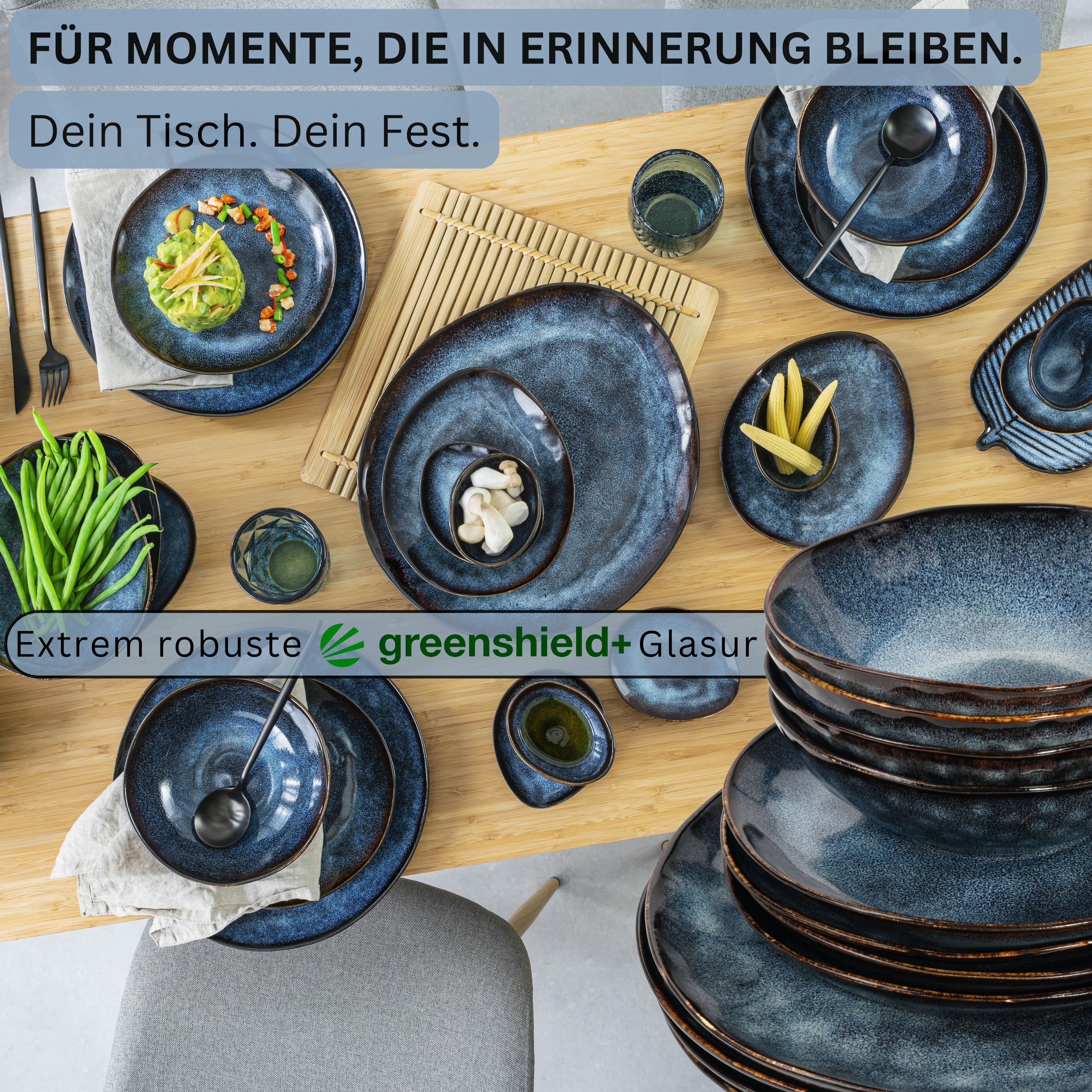 SÄNGER Steingut Geschirrset Tokio, Tafelservice 16 teilig für 4 Personen