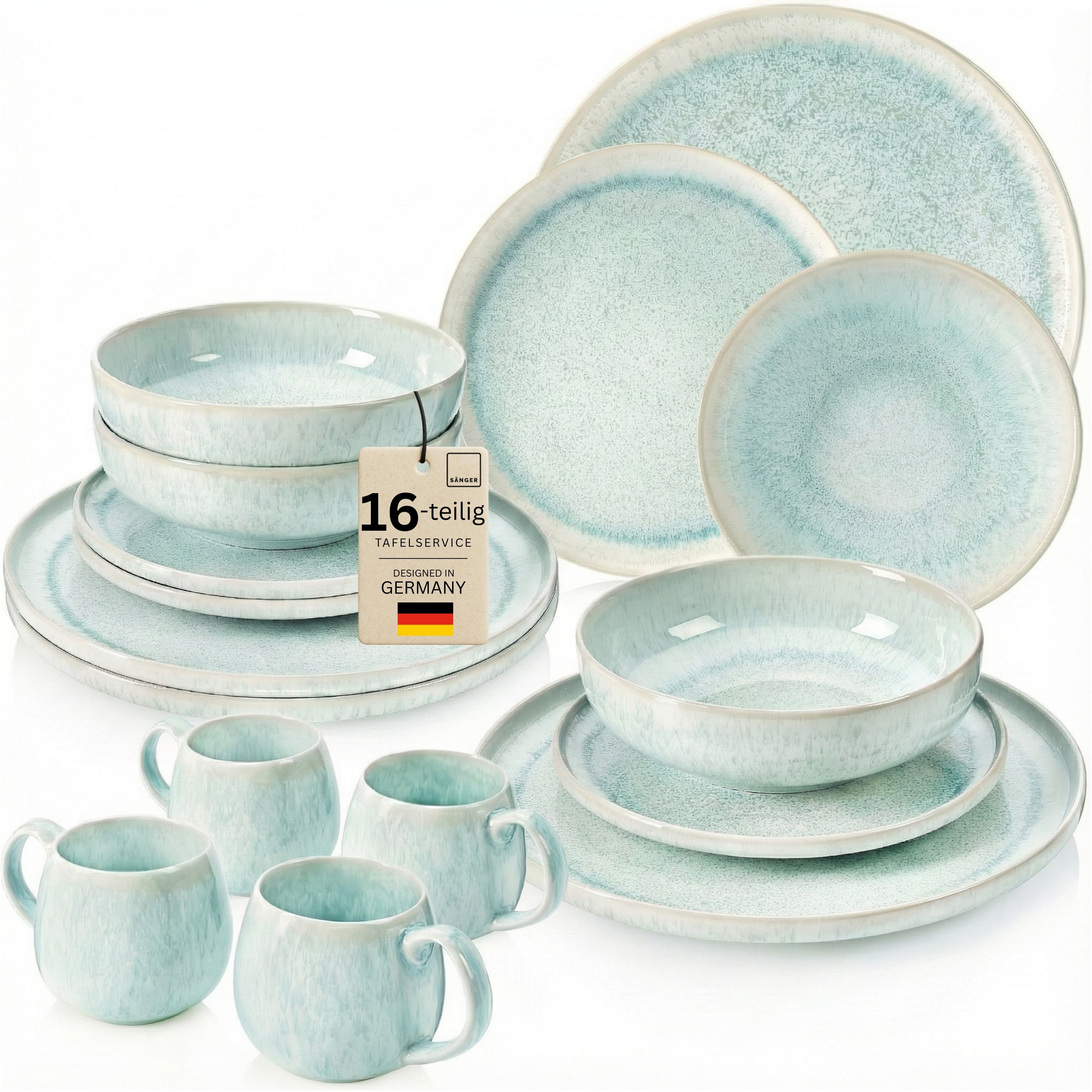 SÄNGER Steingut Geschirrset Paros, Kombiservice 16 teilig für 4 Personen