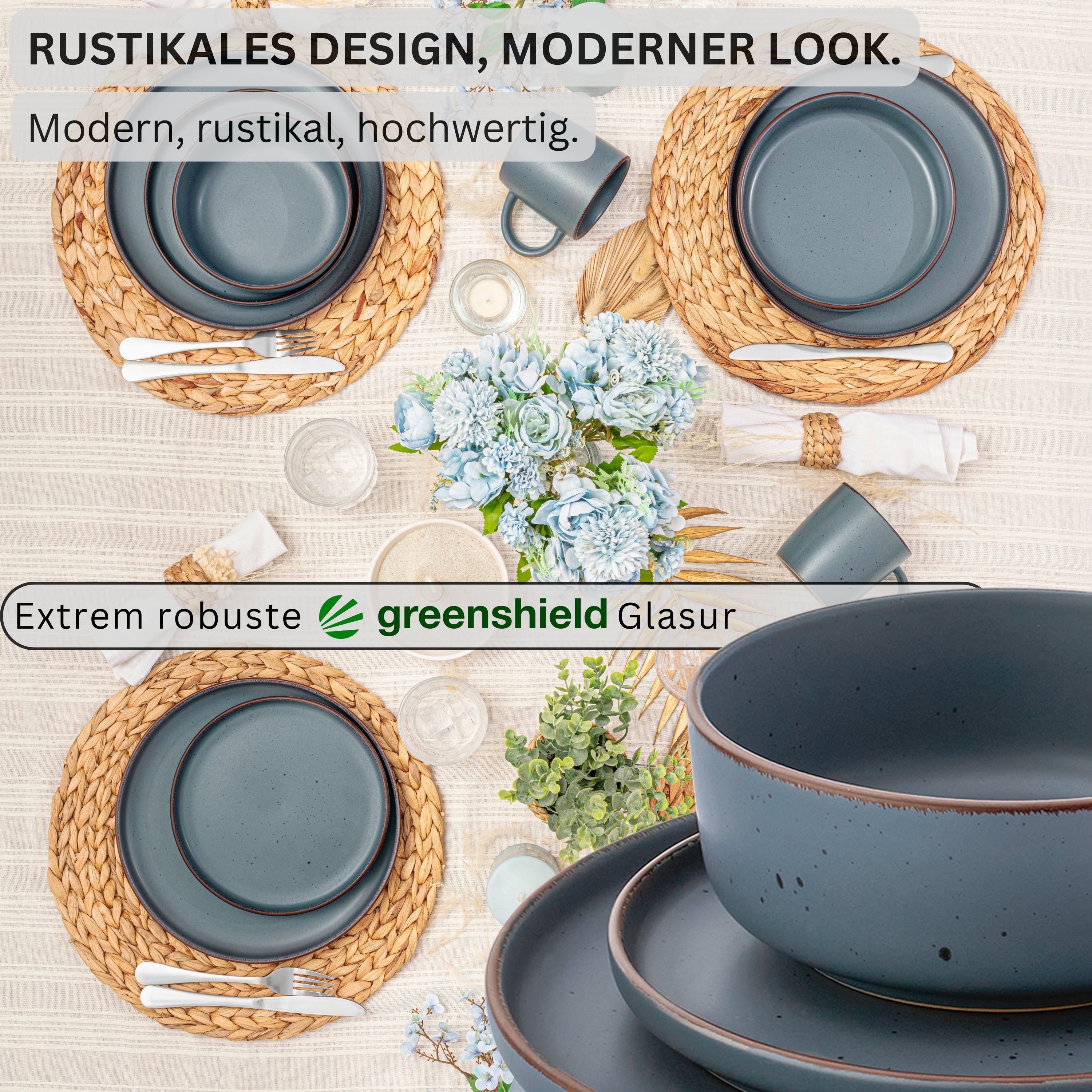 SÄNGER Steingut Geschirrset Bombay Graphit 30 teilig für 6 Personen