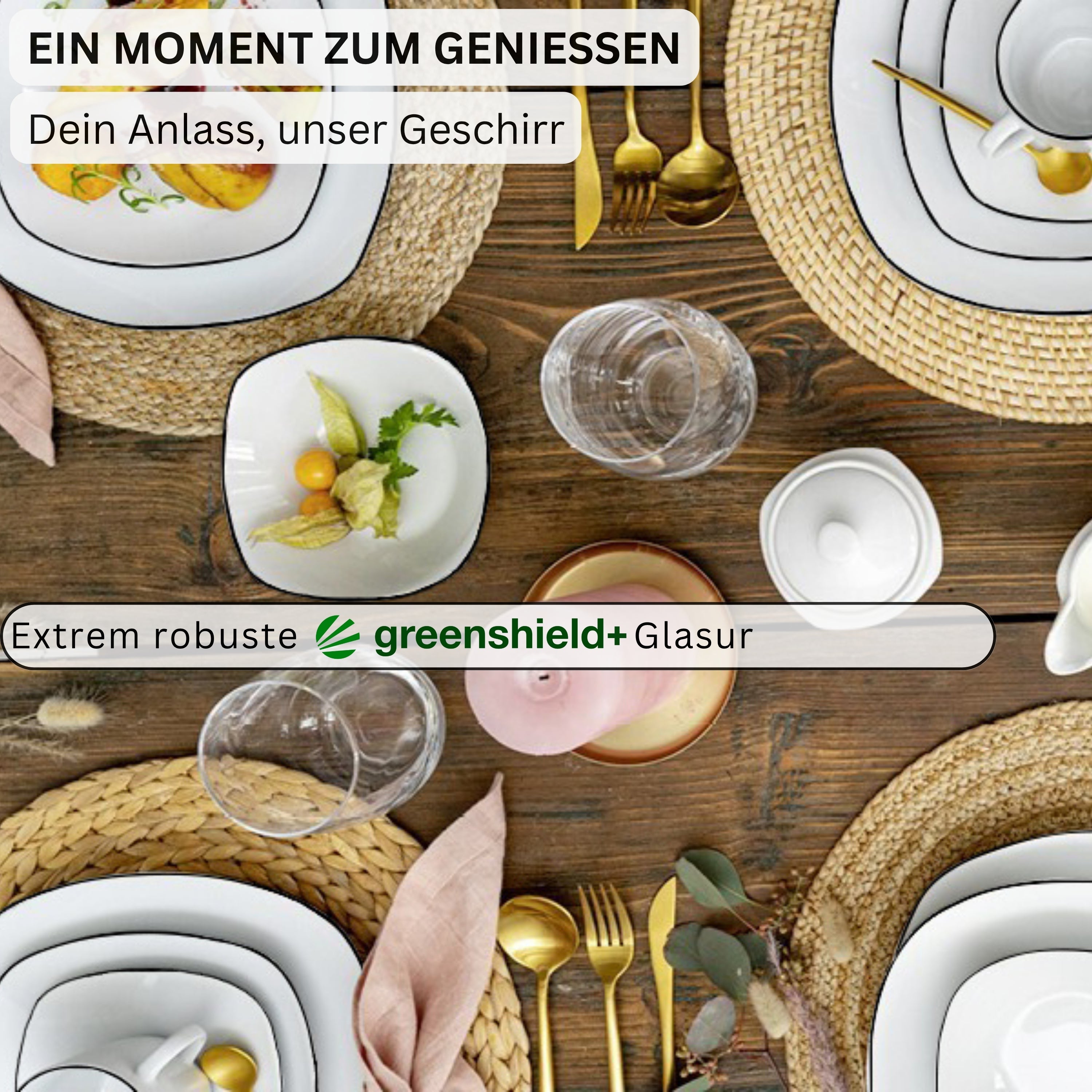 SÄNGER Porzellan Kaffeetassen Set Bilgola Black Rim 12 tlg
