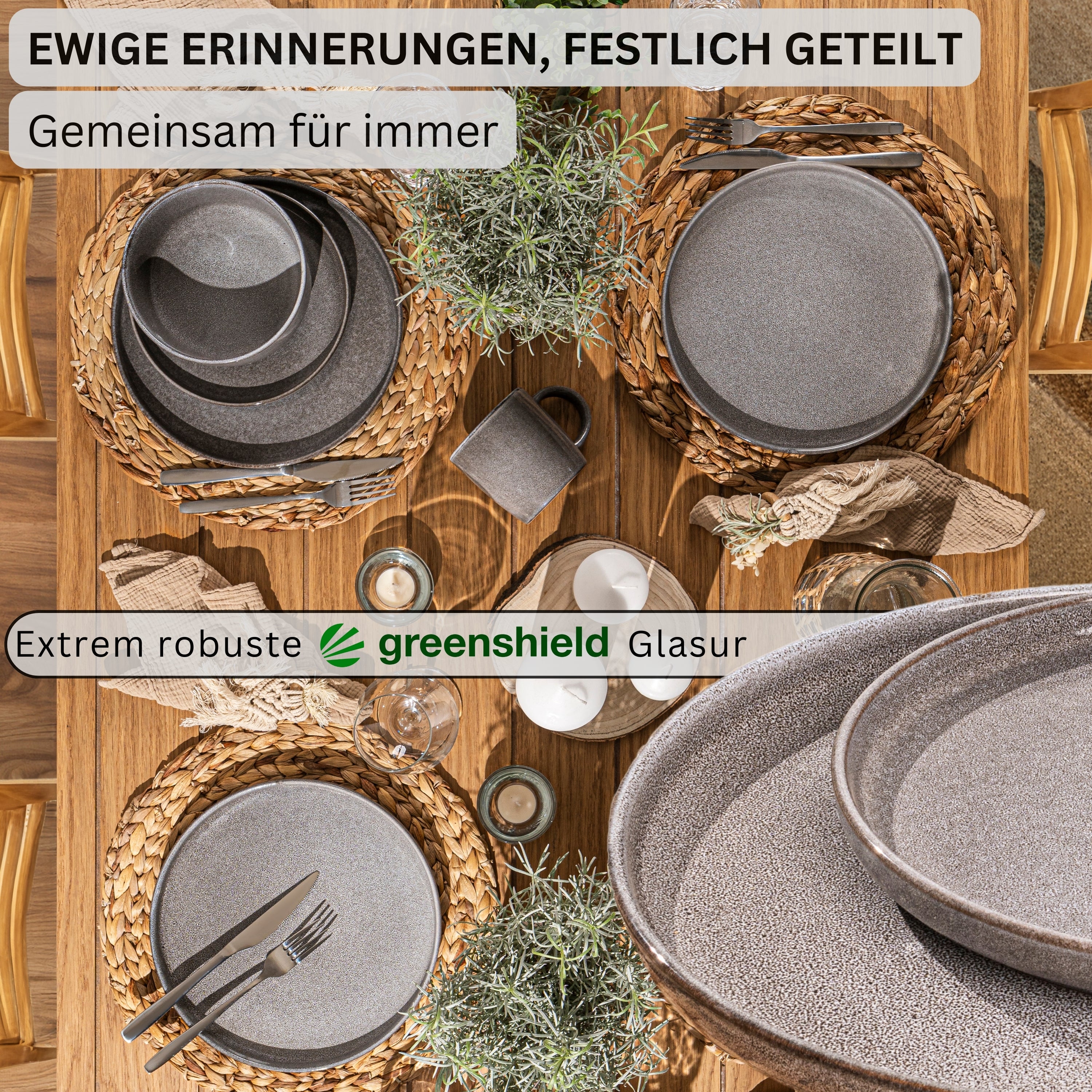 SÄNGER Dessertteller Set Kairo Mondgrau - 4 teilig aus Steingut
