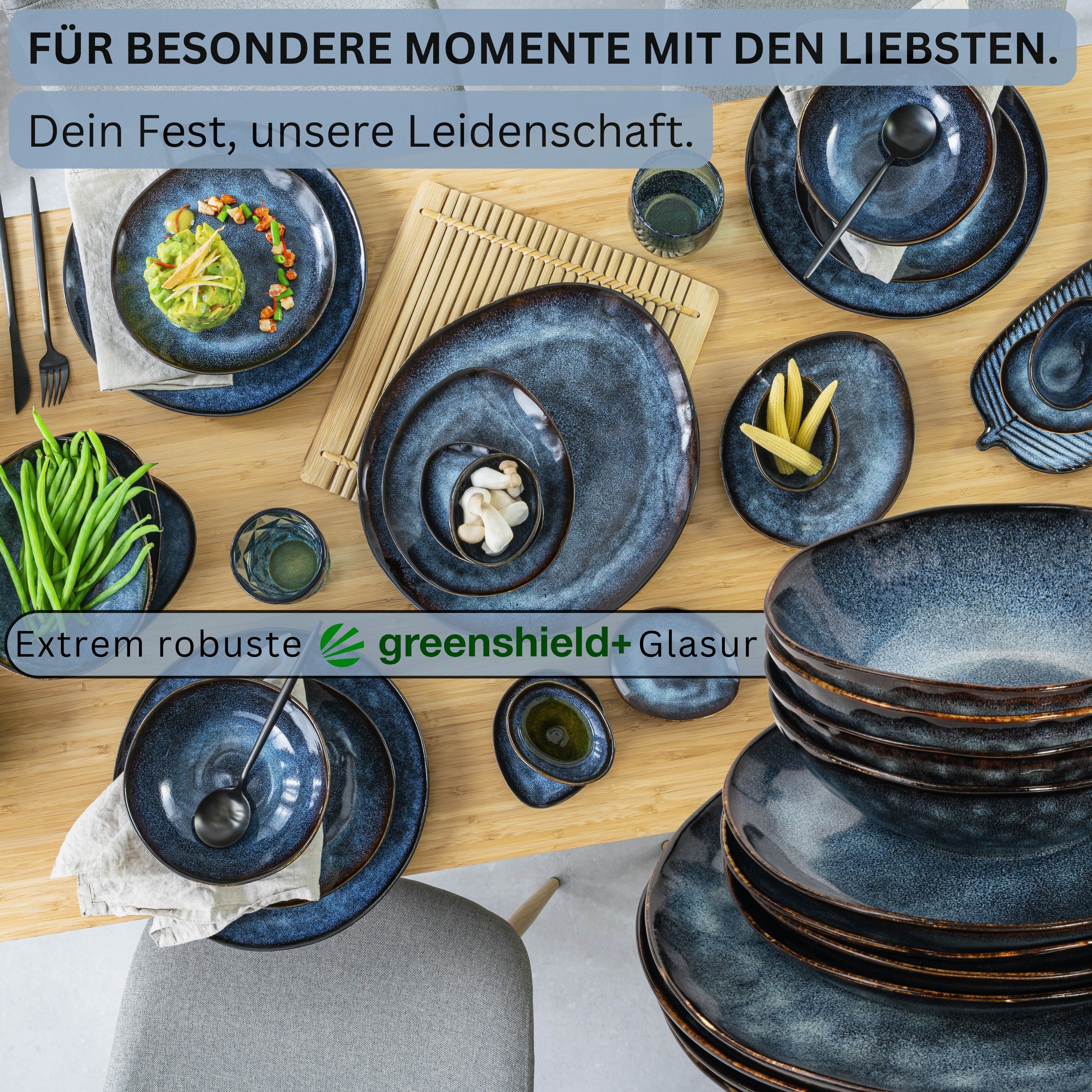 SÄNGER Steingut Geschirrset Tokio, Tafelservice 24 teilig für 8 Personen