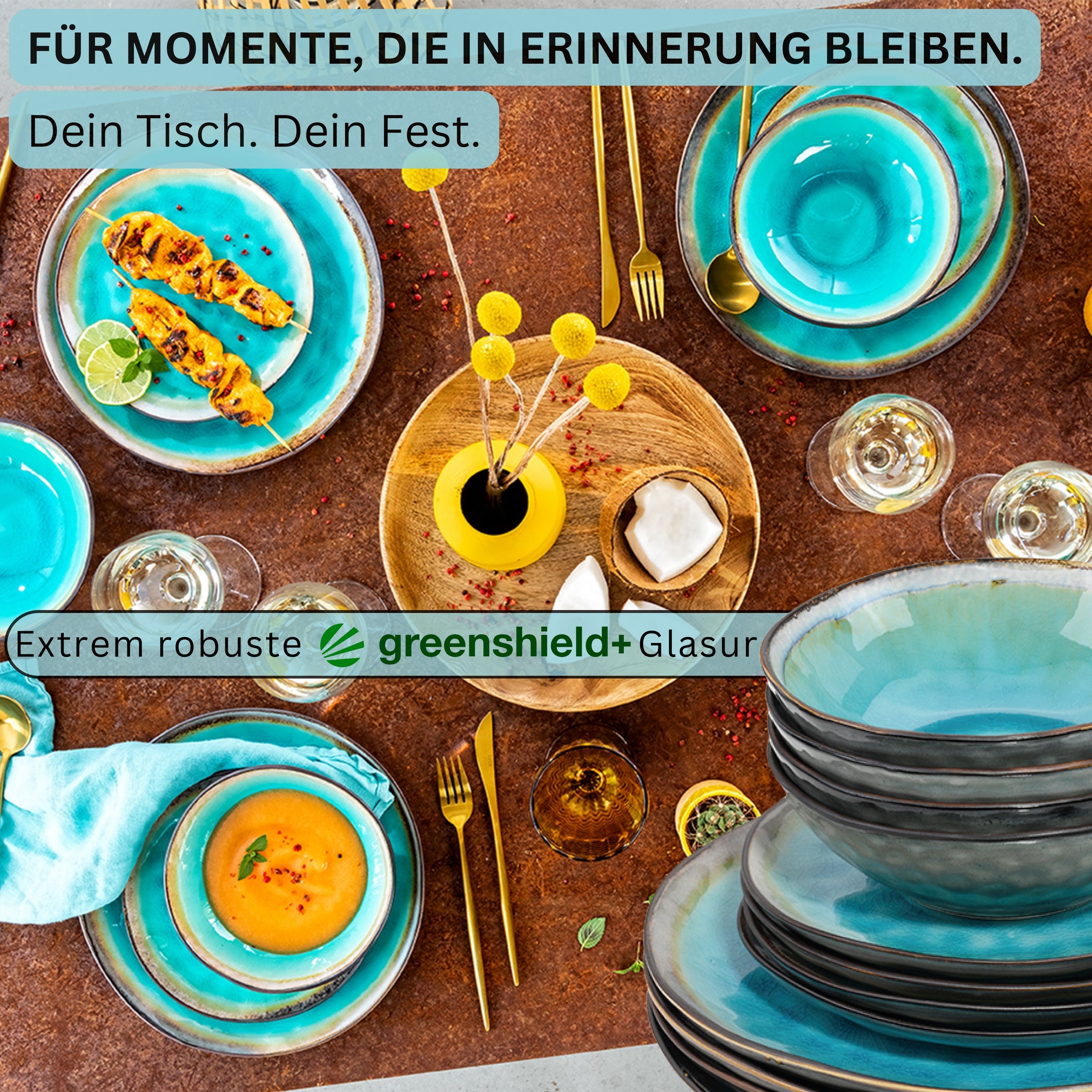 SÄNGER Steingut Geschirrset Capri, Tafelservice 24 teilig für 8 Personen