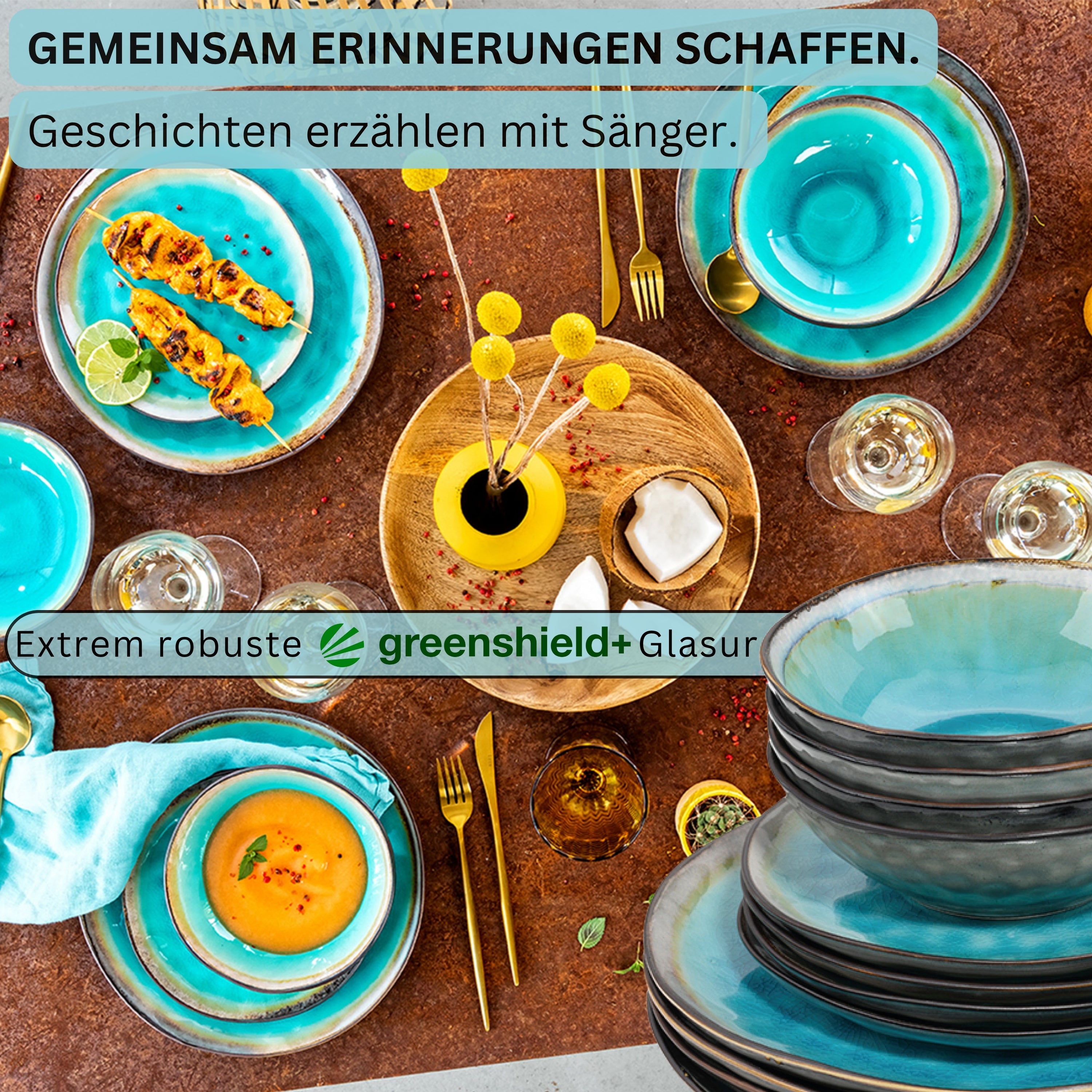 SÄNGER Steingut Geschirrset Capri, Kombiservice 16 teilig für 4 Personen