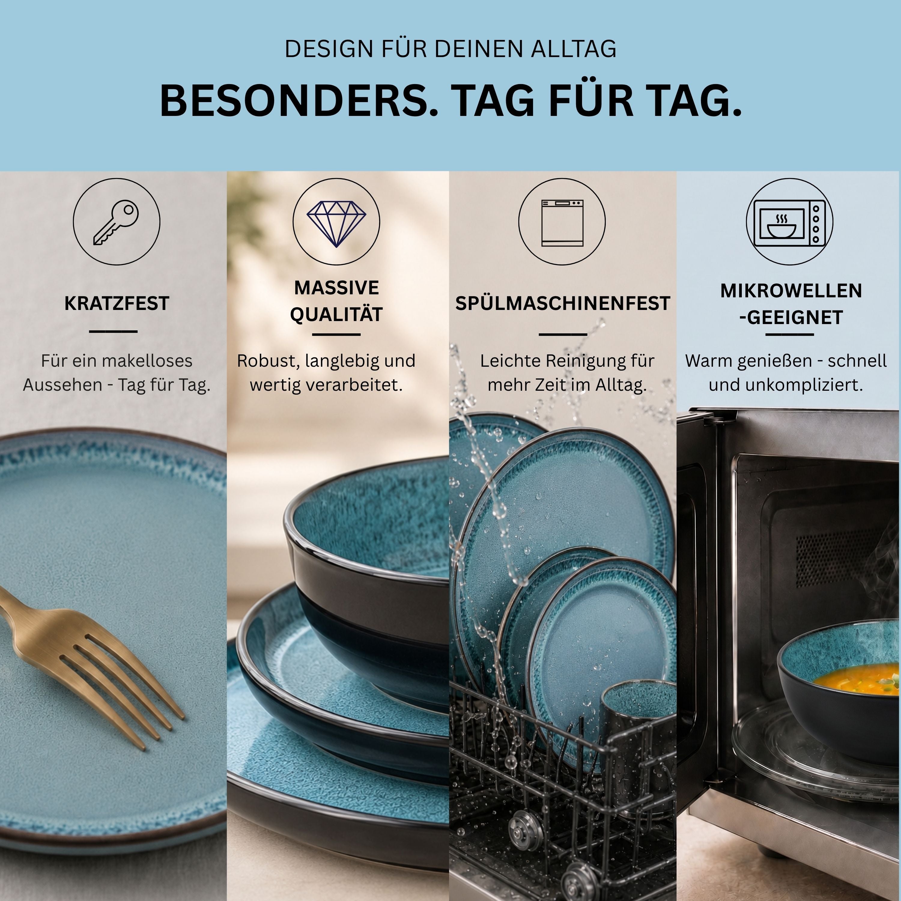 SÄNGER Steingut Geschirrset Vigo, Kombiservice 30 teilig für 6 Personen