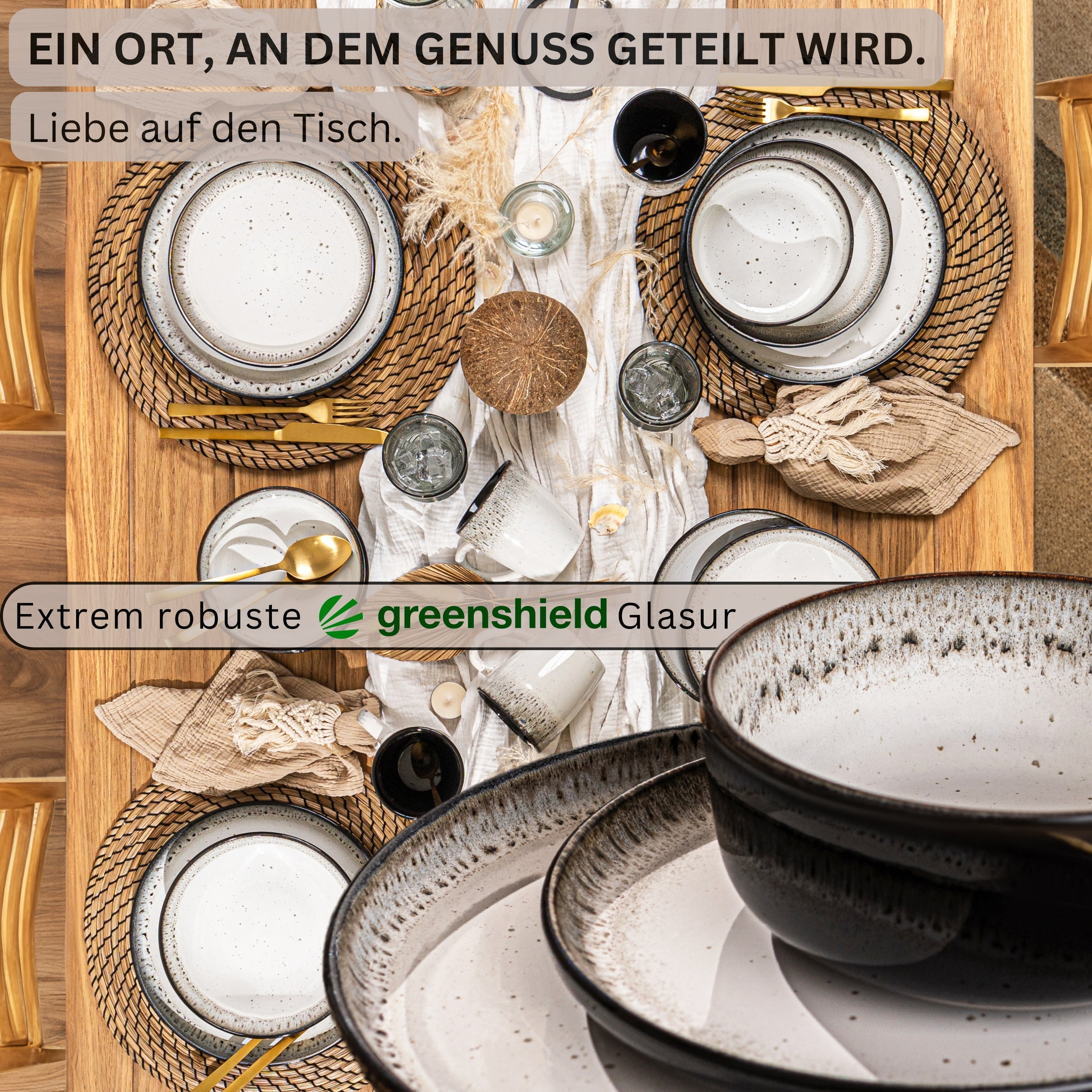 SÄNGER Steingut Geschirrset Sansibar, Tafelservice 18 teilig für 6 Personen