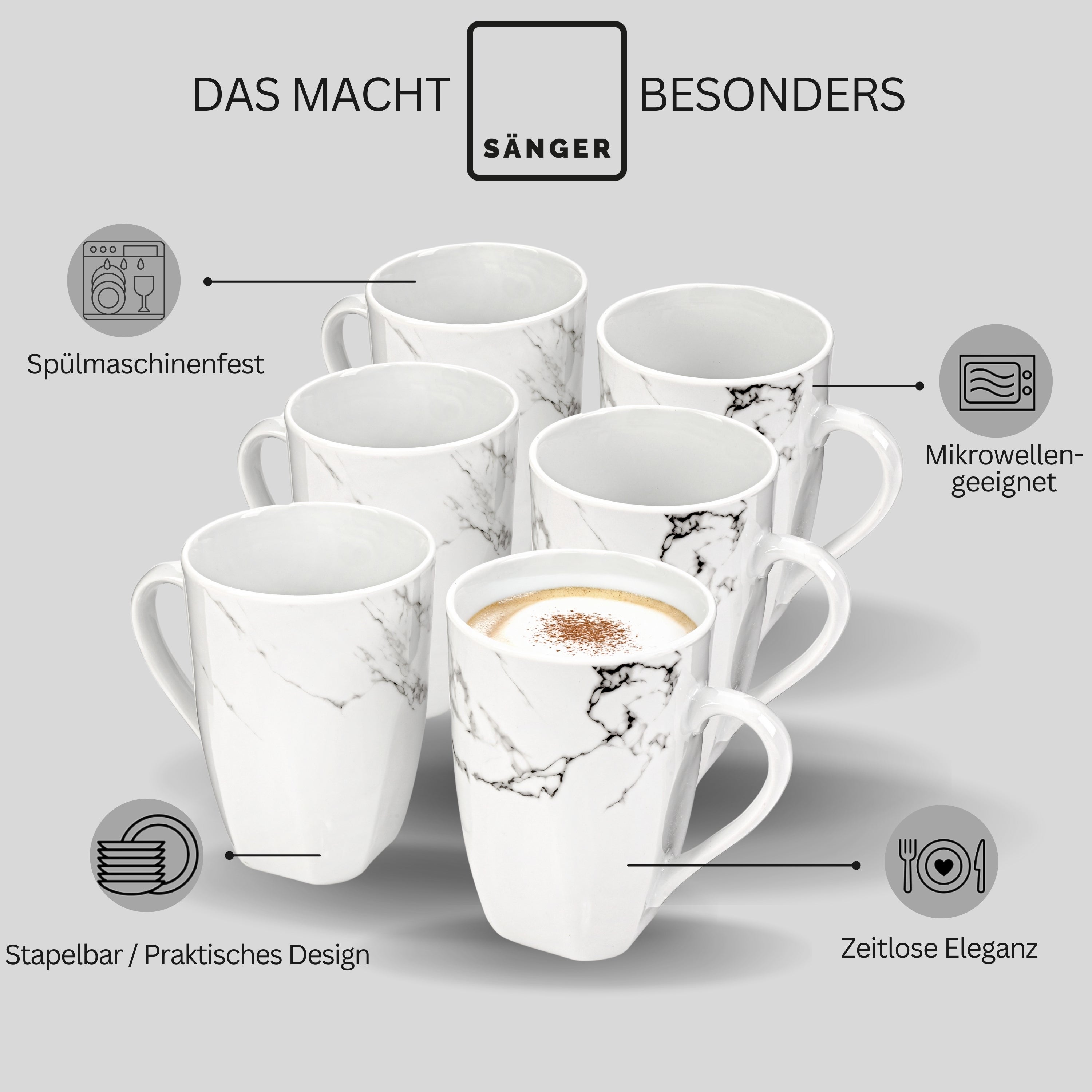 SÄNGER Kaffeebecher Set Bilgola Marmor 6 teilig