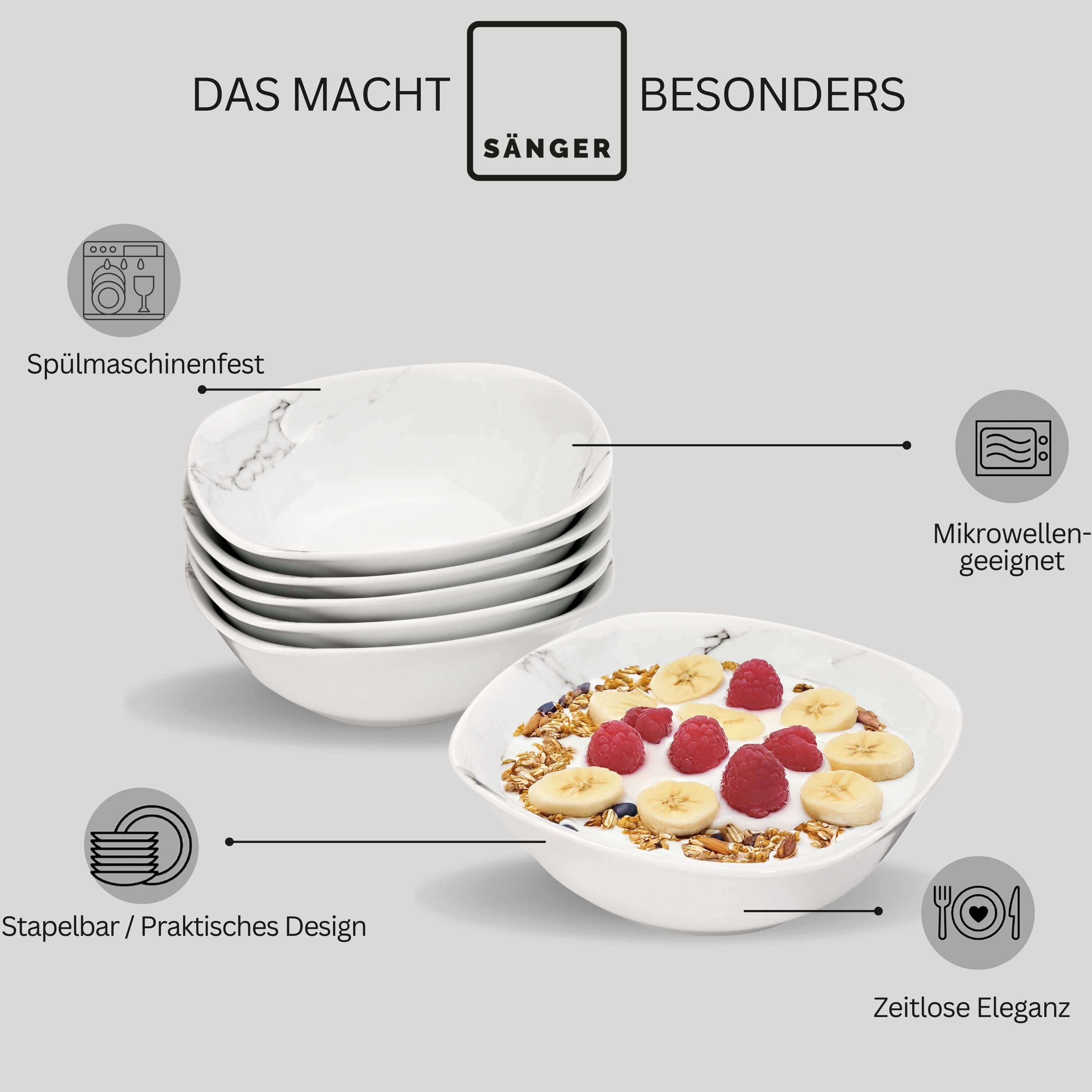 SÄNGER Müslischalen Set Bilgola Marmor Design 6 teilig