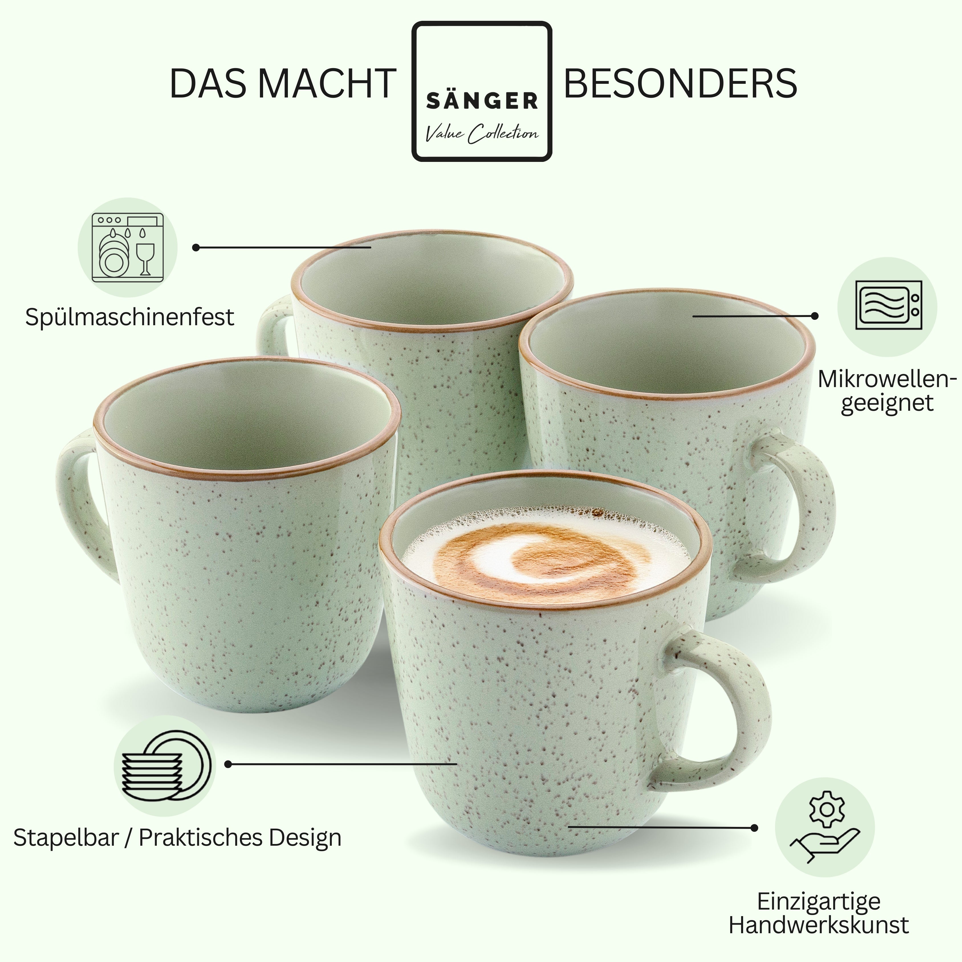 SÄNGER Kaffeebecher Set Rio Minze 4 teilig