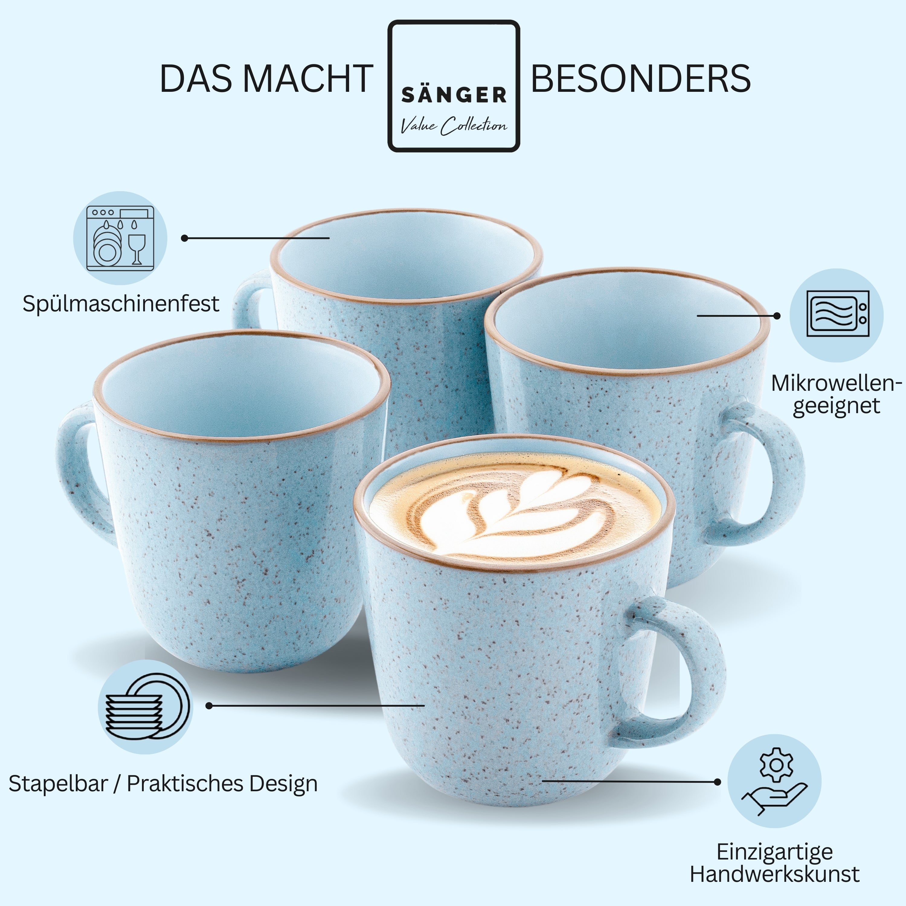 SÄNGER Kaffeebecher Set Rio Lagune 4 teilig