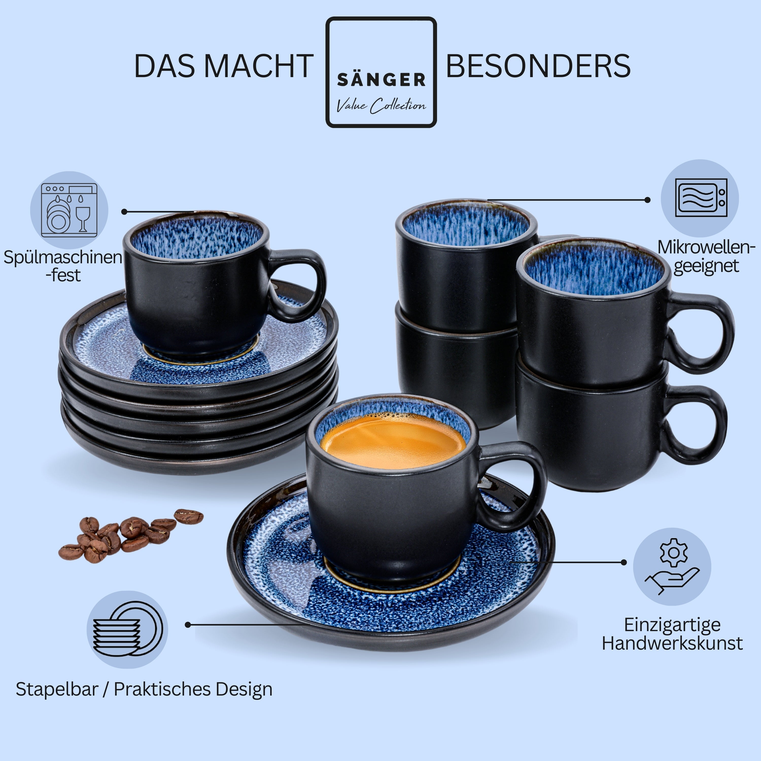 SÄNGER Espressotassen Set Aruba 12 teilig für 6 Personen