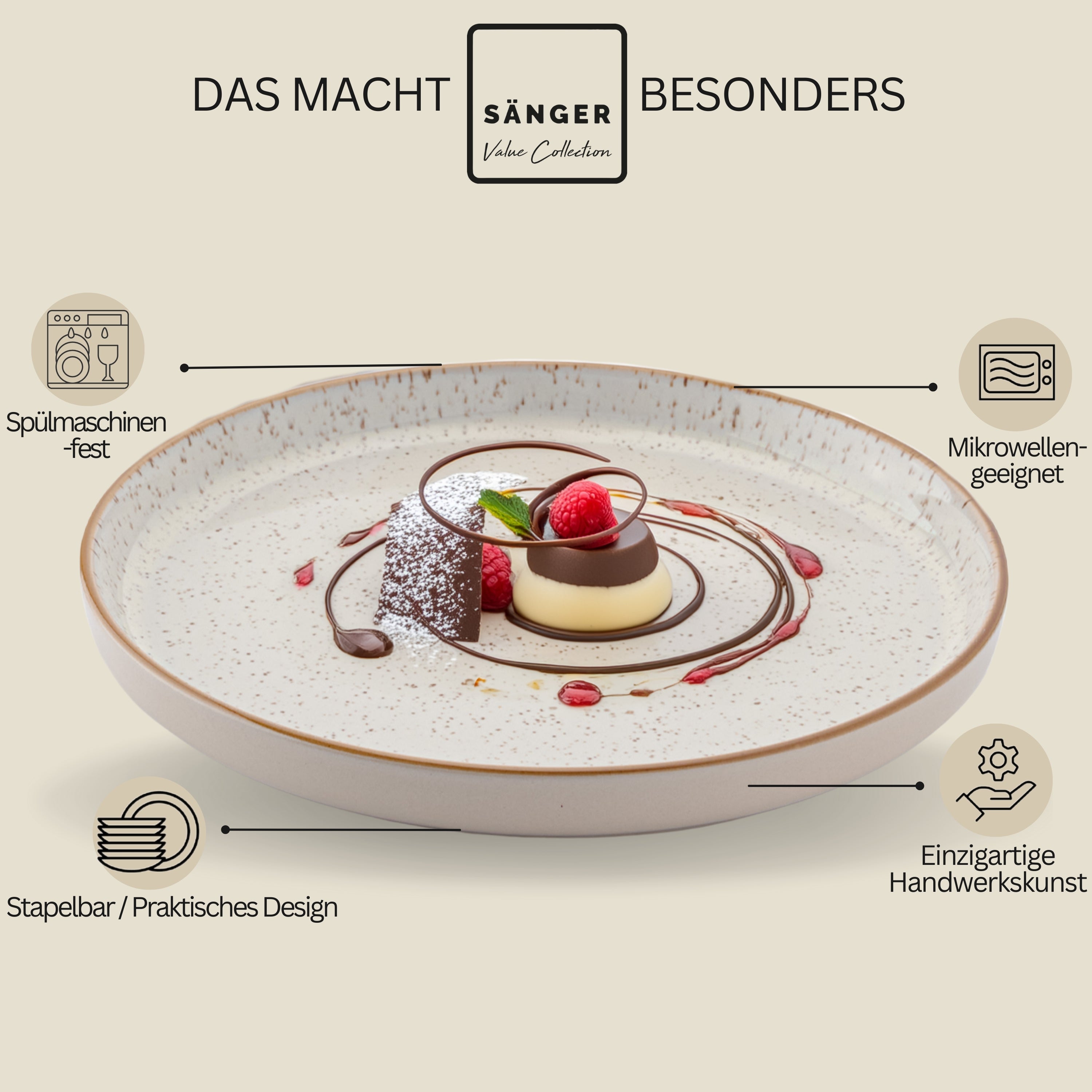 SÄNGER Dessertteller Set Rio Creme - 6 teilig aus Steingut