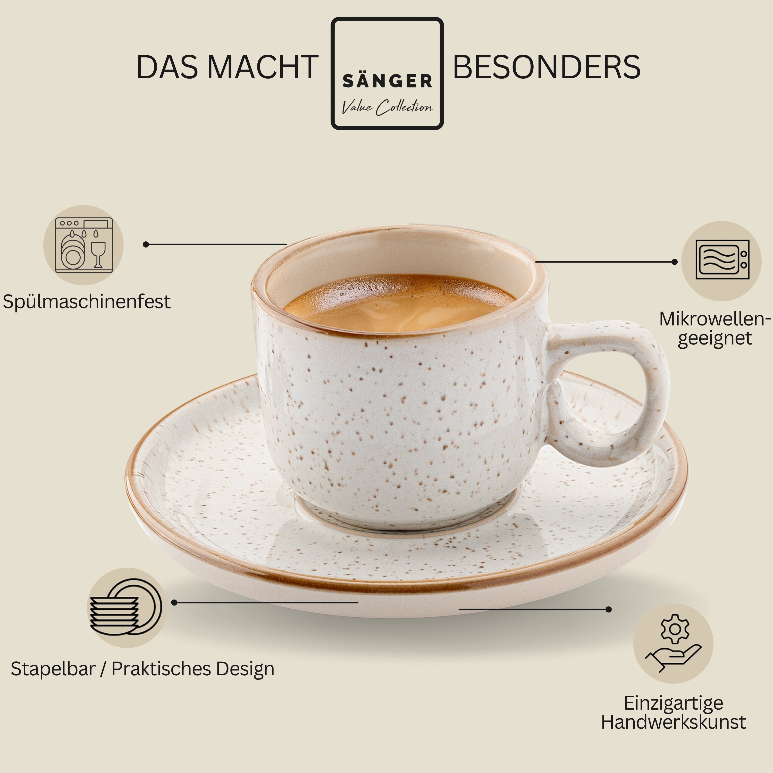 SÄNGER Espressotassen Set Rio Creme 12 teilig für 6 personen