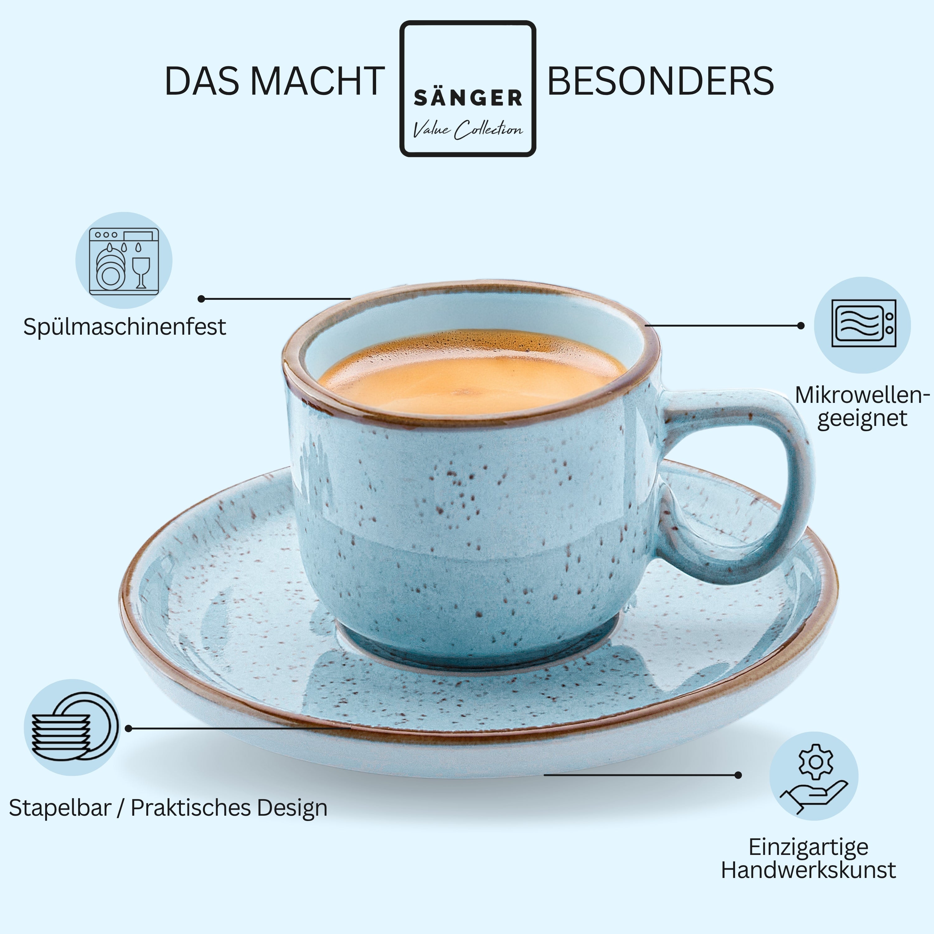SÄNGER Espressotassen Set Rio Lagune 12 teilig für 6 personen
