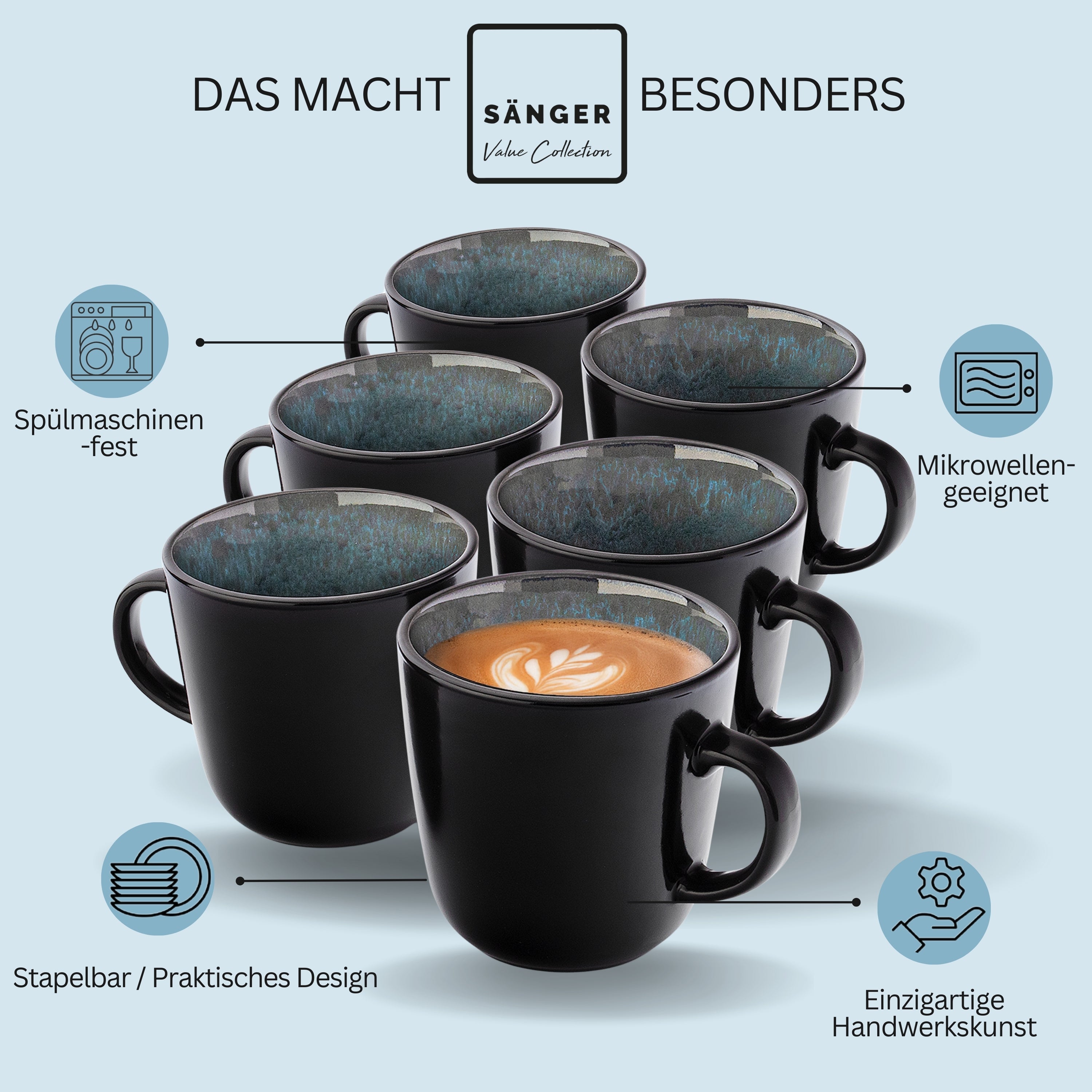 SÄNGER Kaffeebecher Set Manila - 6 teilig aus Steingut