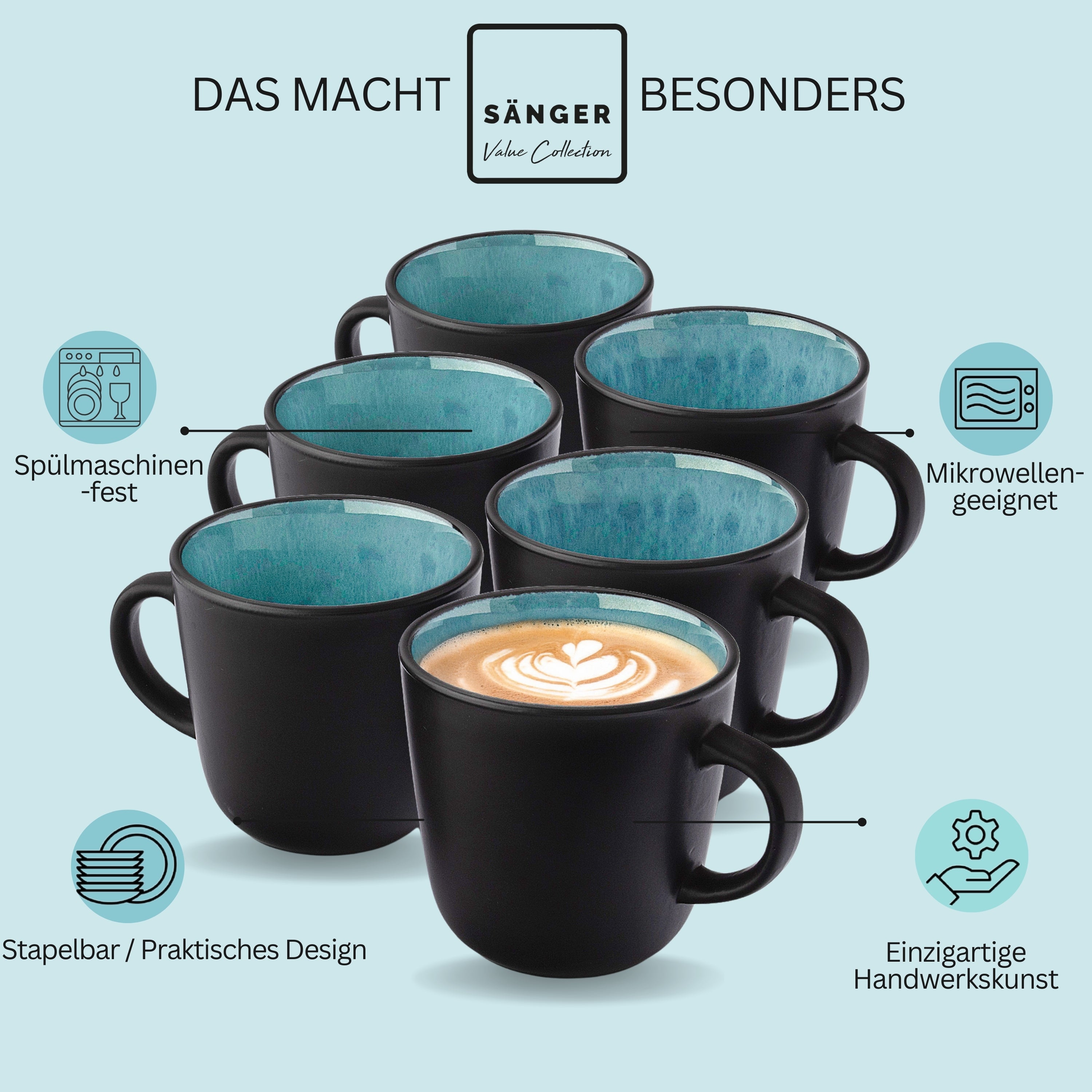 SÄNGER Kaffeebecher Set Granada - 6 teilig aus Steingut