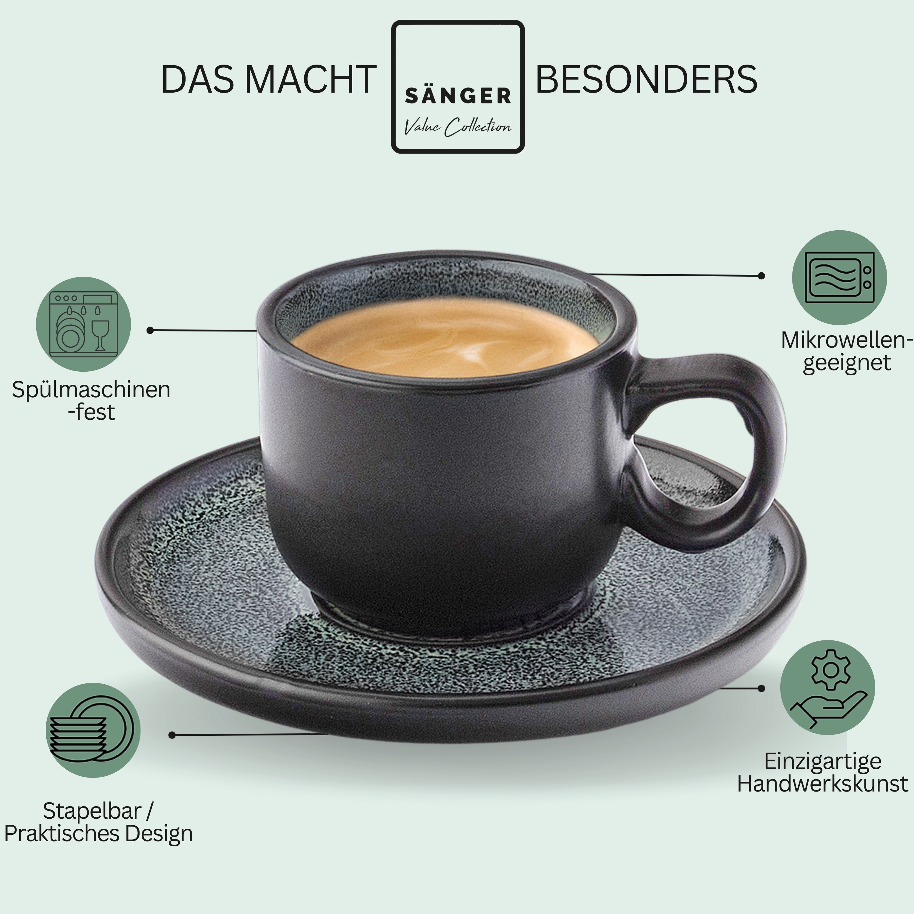 SÄNGER Steingut Espressotassen Set Malmö 12-teilig