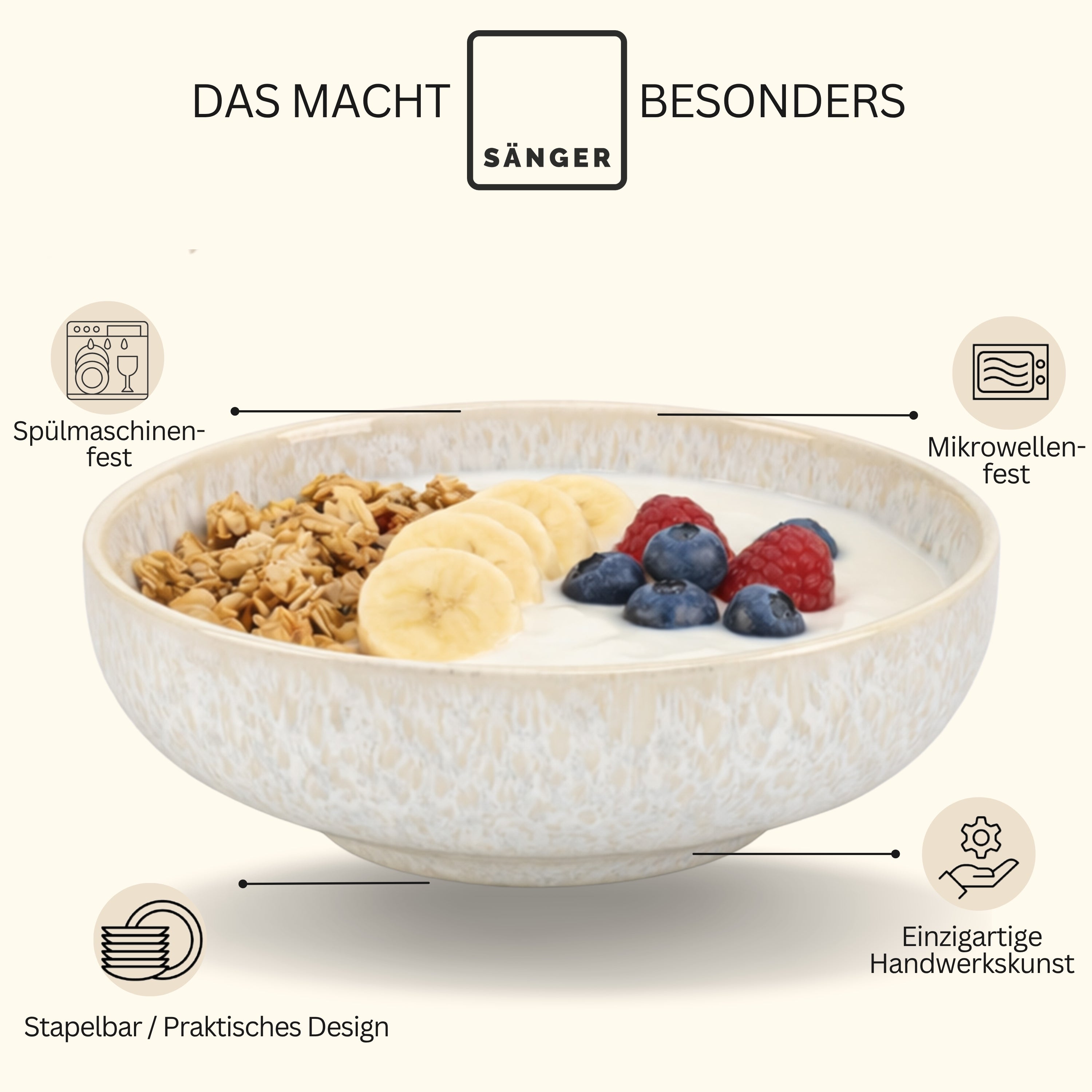 SÄNGER Steingut Bowl Korfu 4 teilig