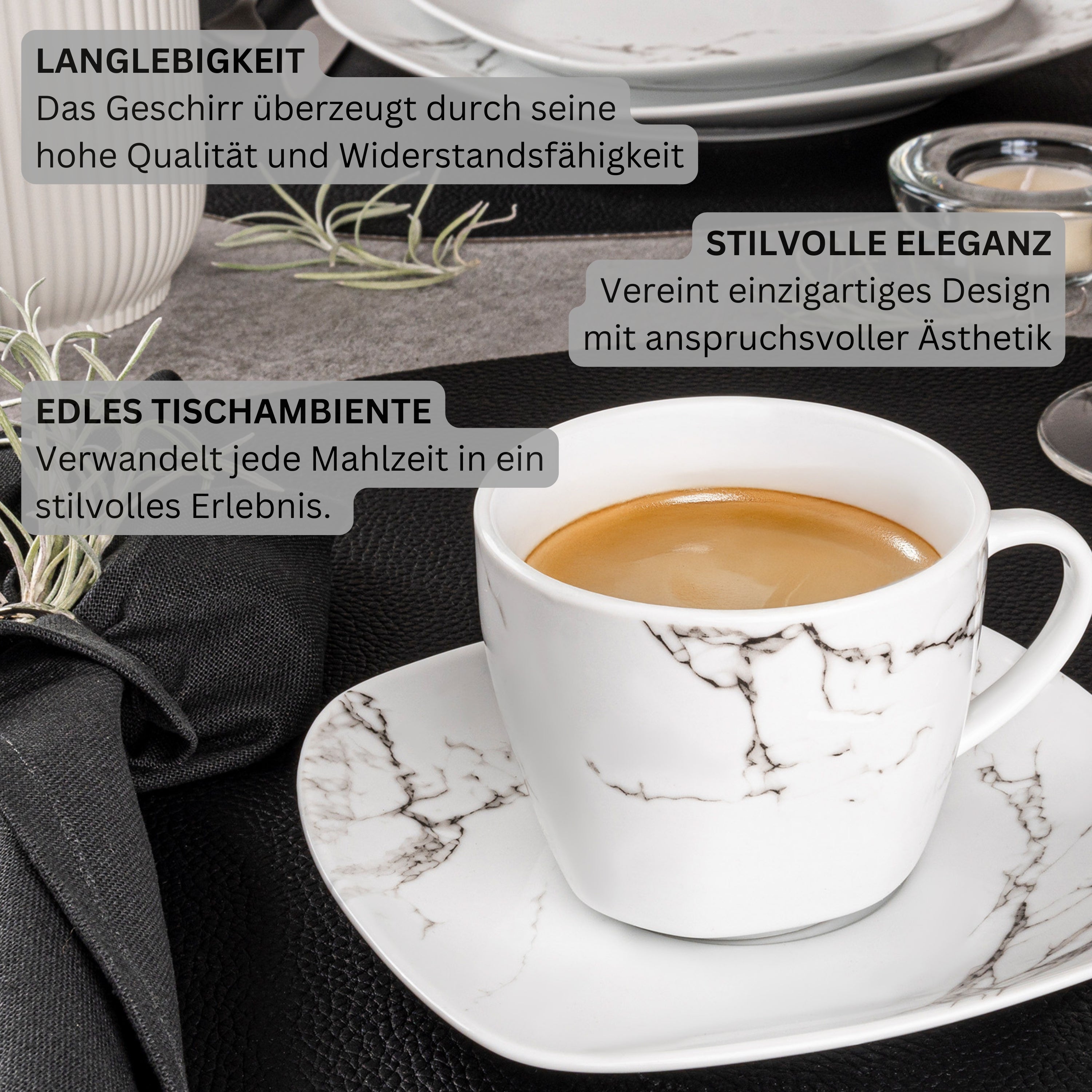 SÄNGER Kaffeetassen Set Bilgola Marmor 12 teilig für 6 Personen