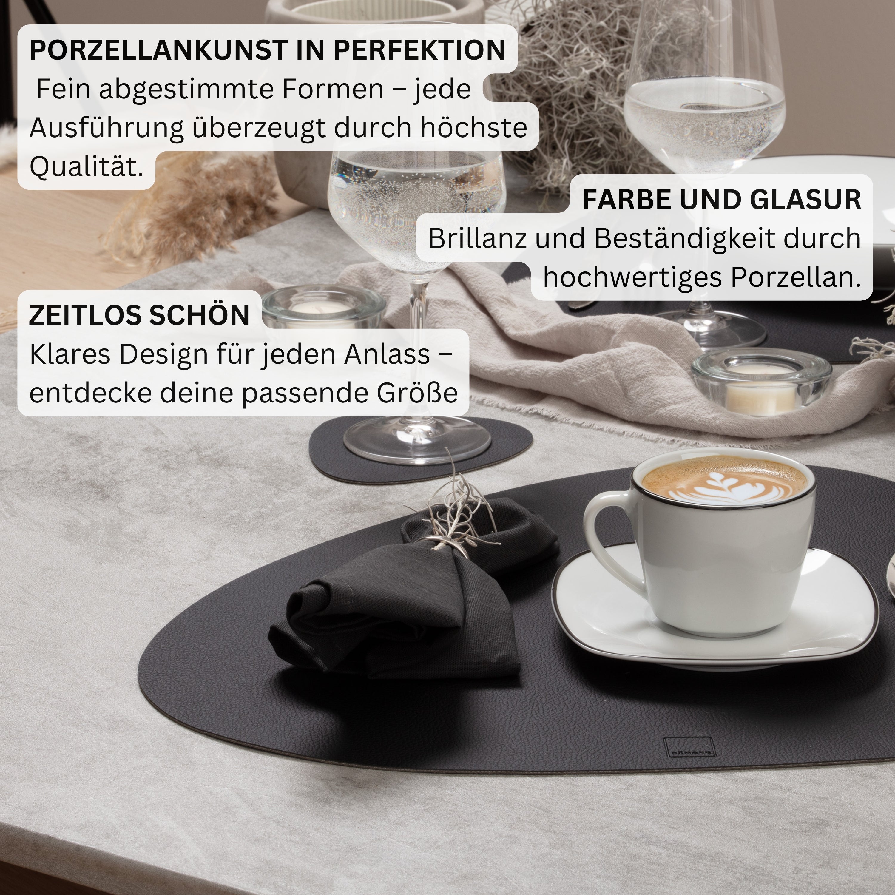SÄNGER Porzellan Kaffeetassen Set Bilgola Black Rim 12 tlg