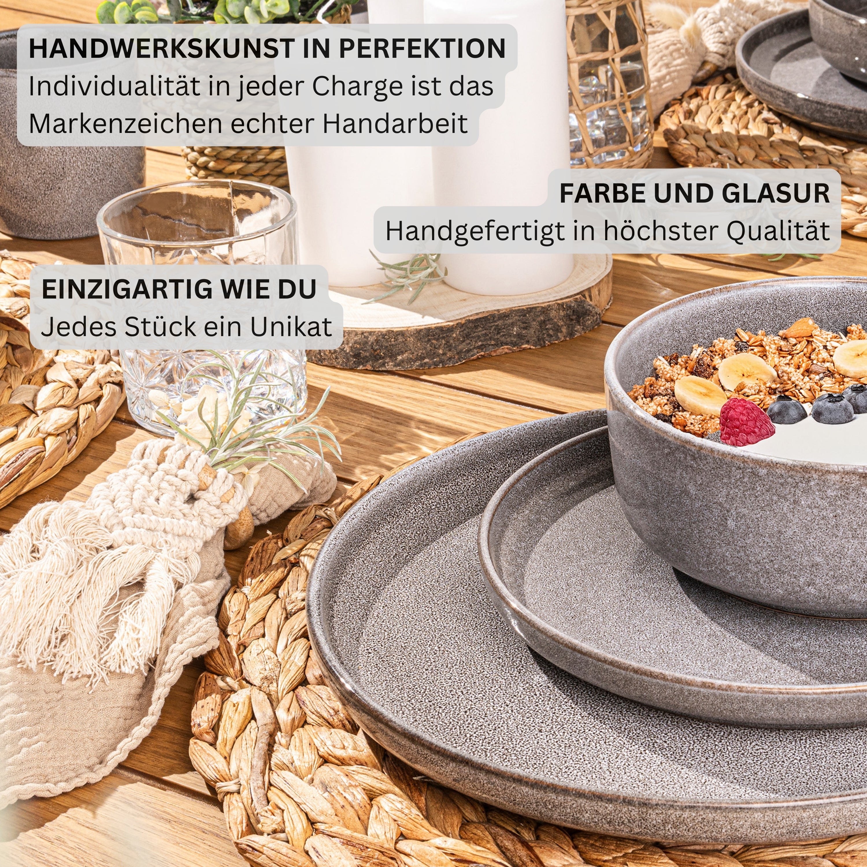 SÄNGER Dessertteller Set Kairo Mondgrau - 4 teilig aus Steingut