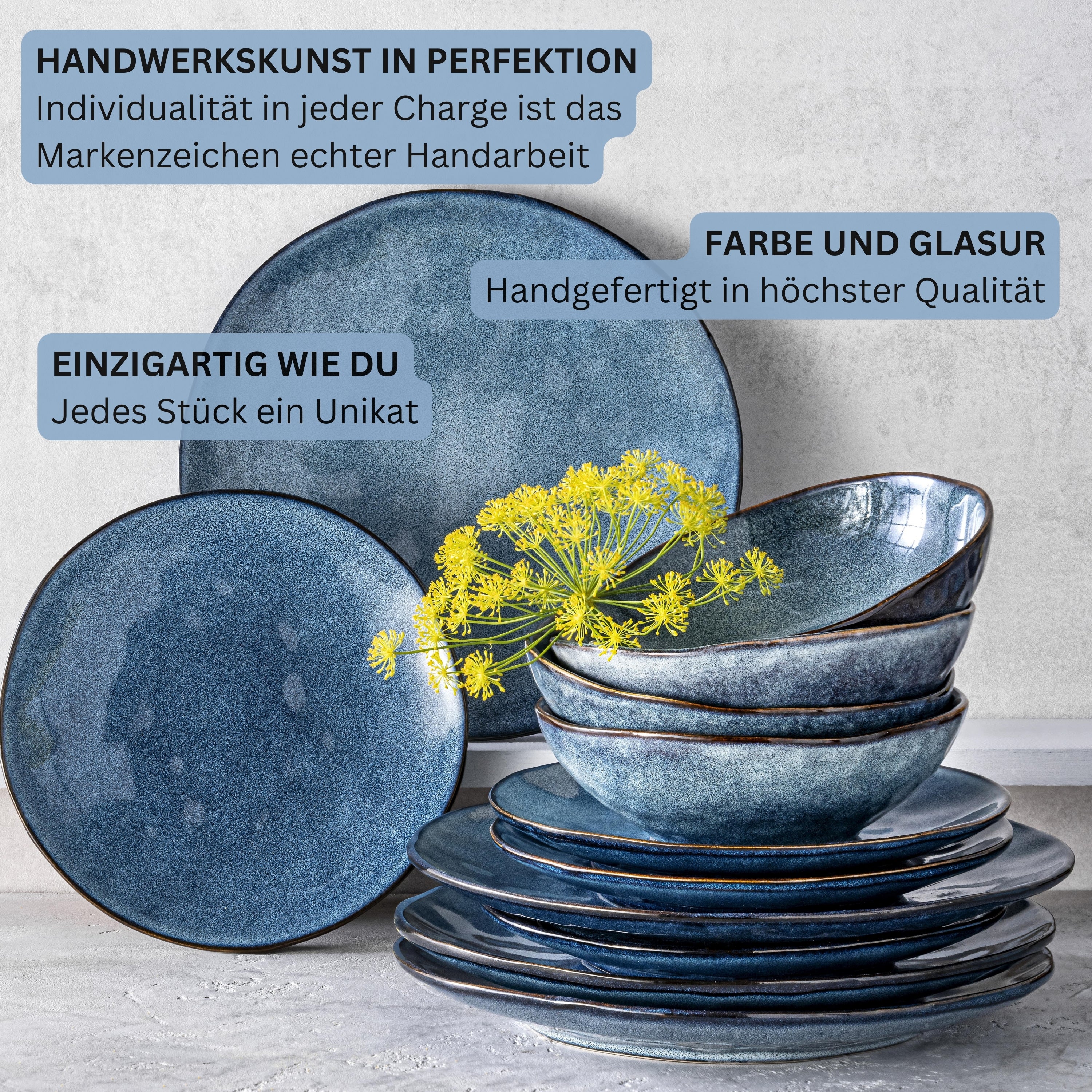SÄNGER Steingut Geschirrset Darwin, Tafelservice 24 teilig für 8 Personen