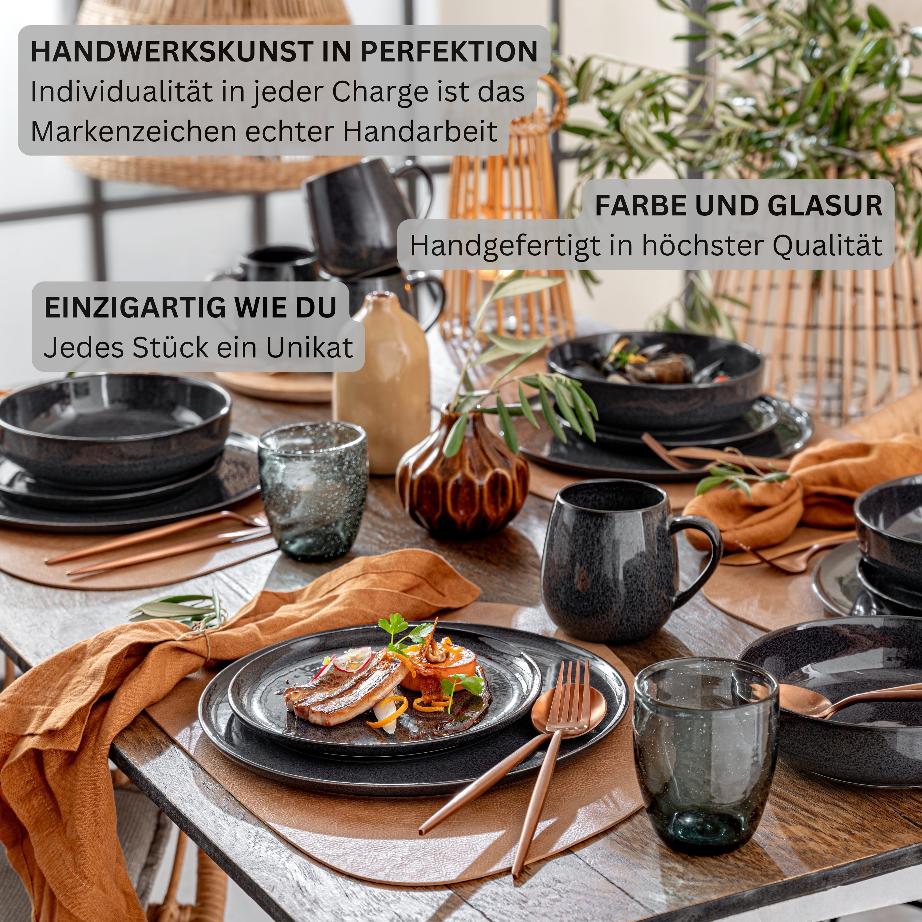 SÄNGER Steingut Geschirrset Bali, Tafelservice 24 teilig für 8 Personen