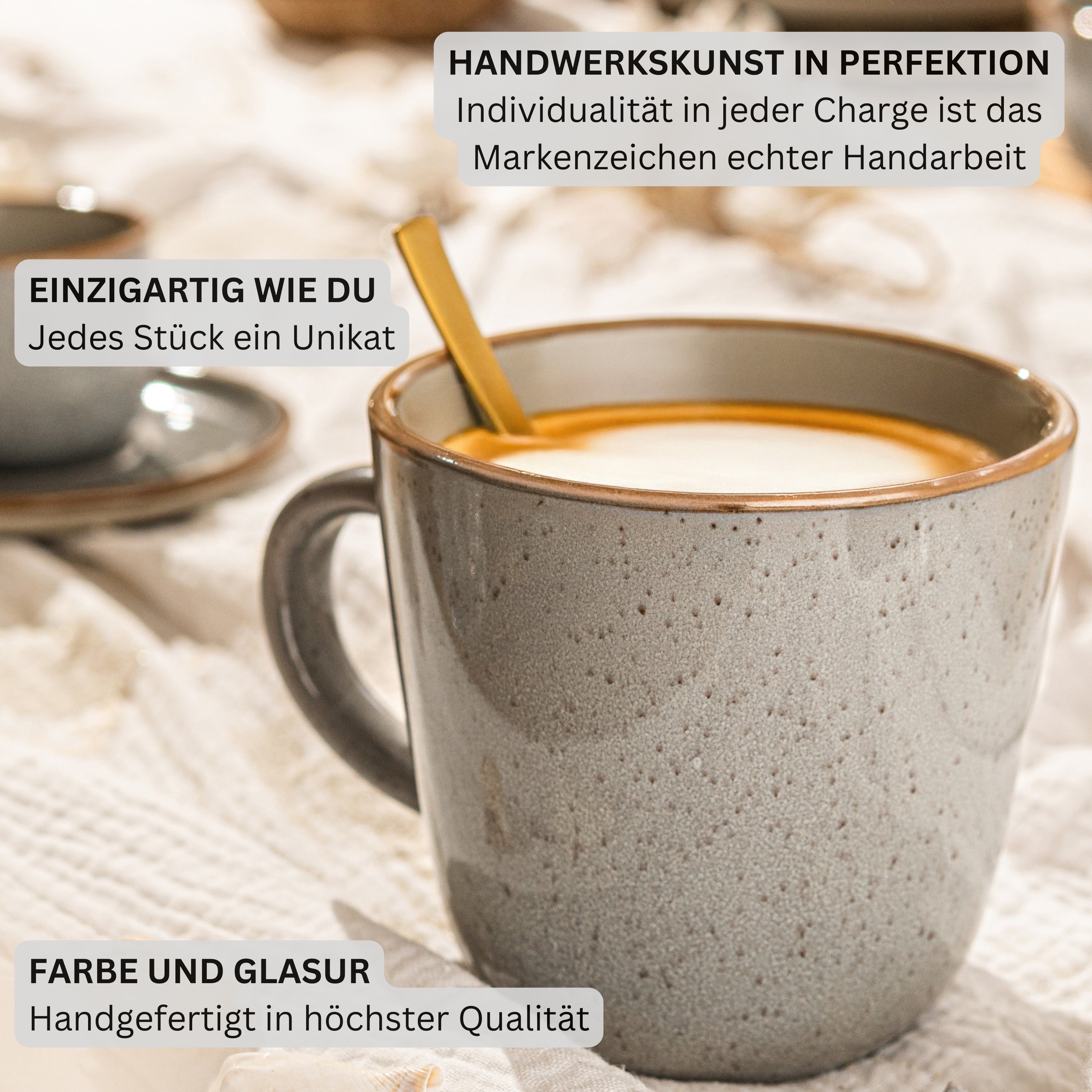 SÄNGER Kaffeebecher Set Rio Perlgrau - 6 teilig aus Steingut