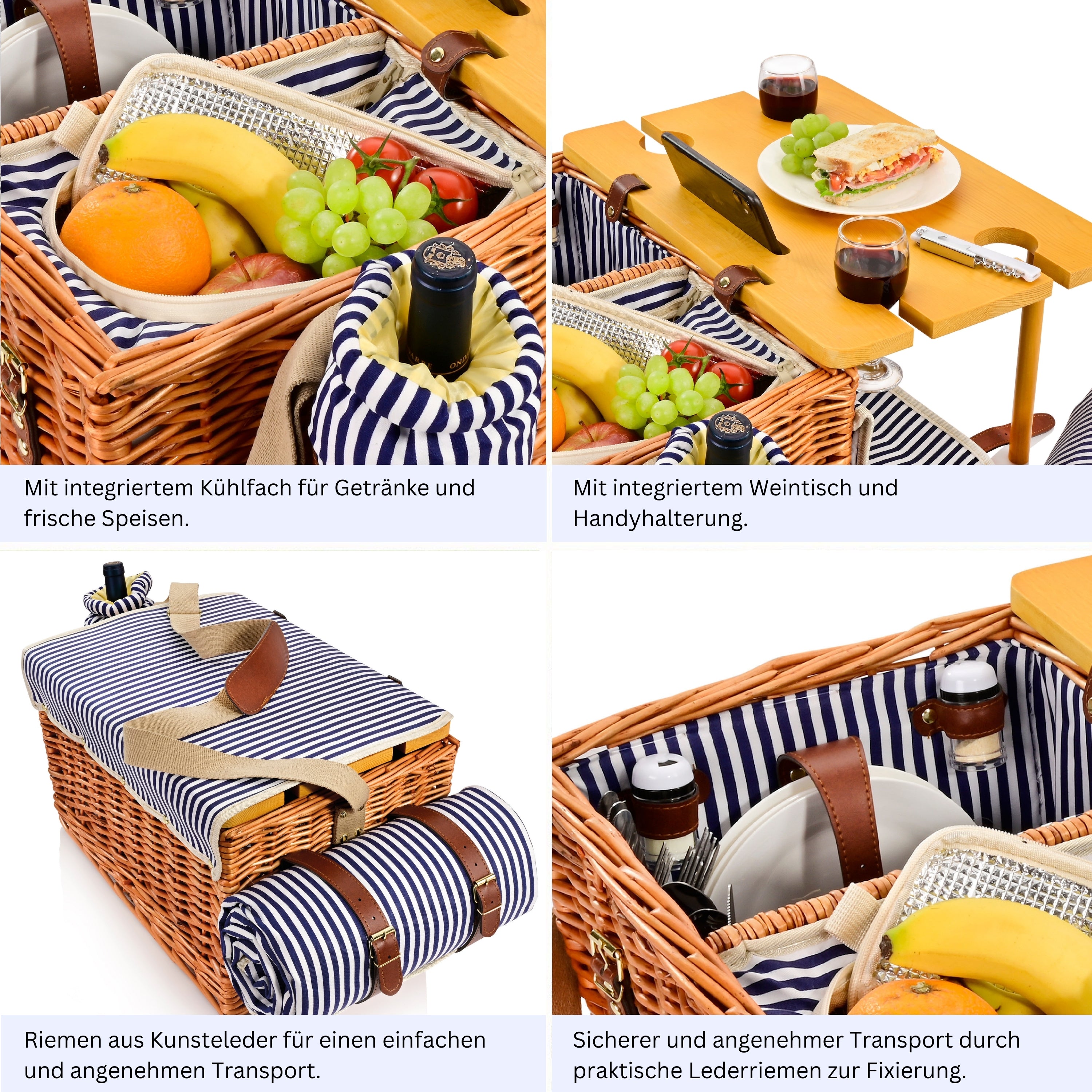 SÄNGER Picknickkorb Borkum mit integriertem Tisch & Kühltasche 25 teilig für 4 Personen