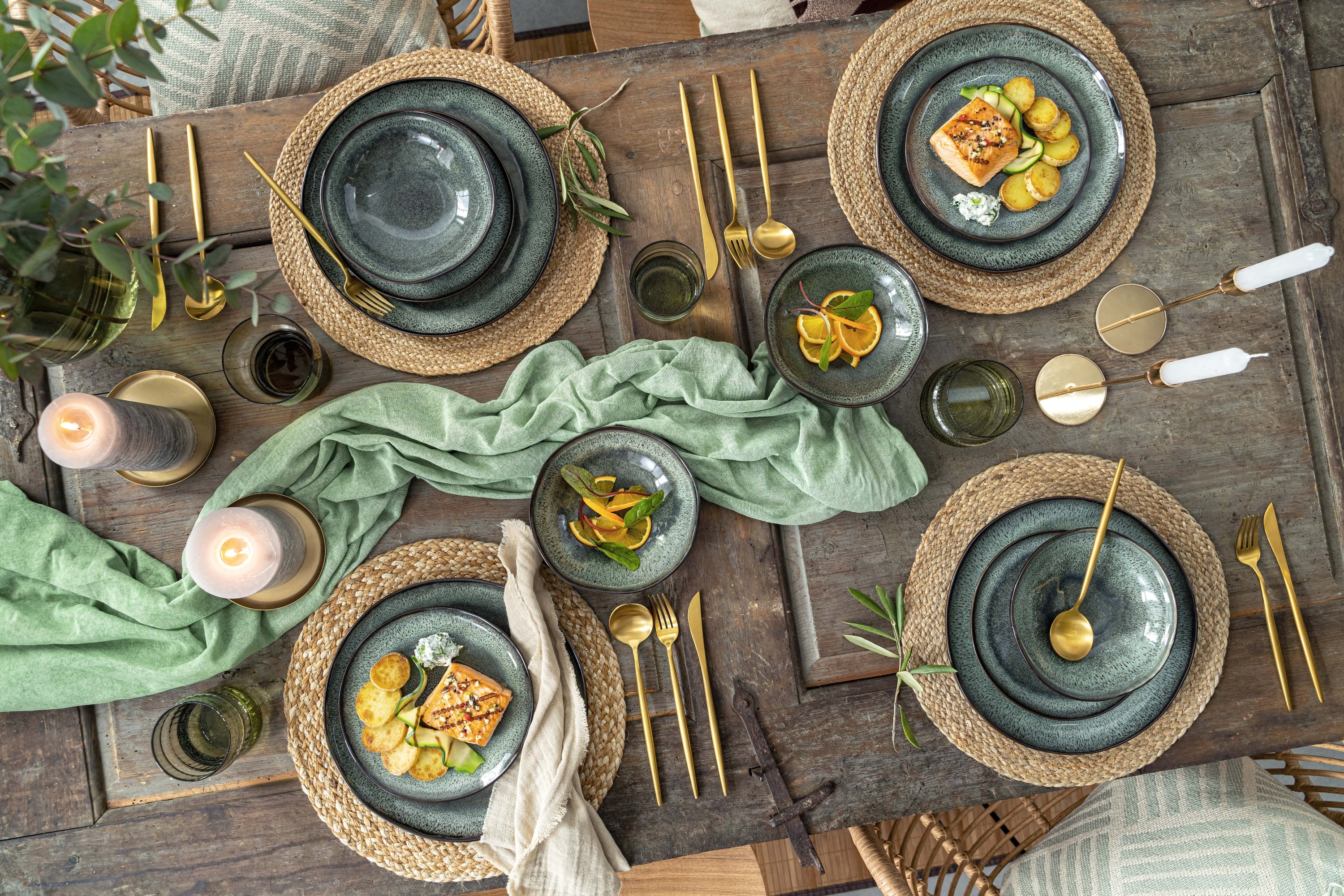 SÄNGER Steingut Geschirrset Kopenhagen, Tafelservice 12 teilig für 4 Personen