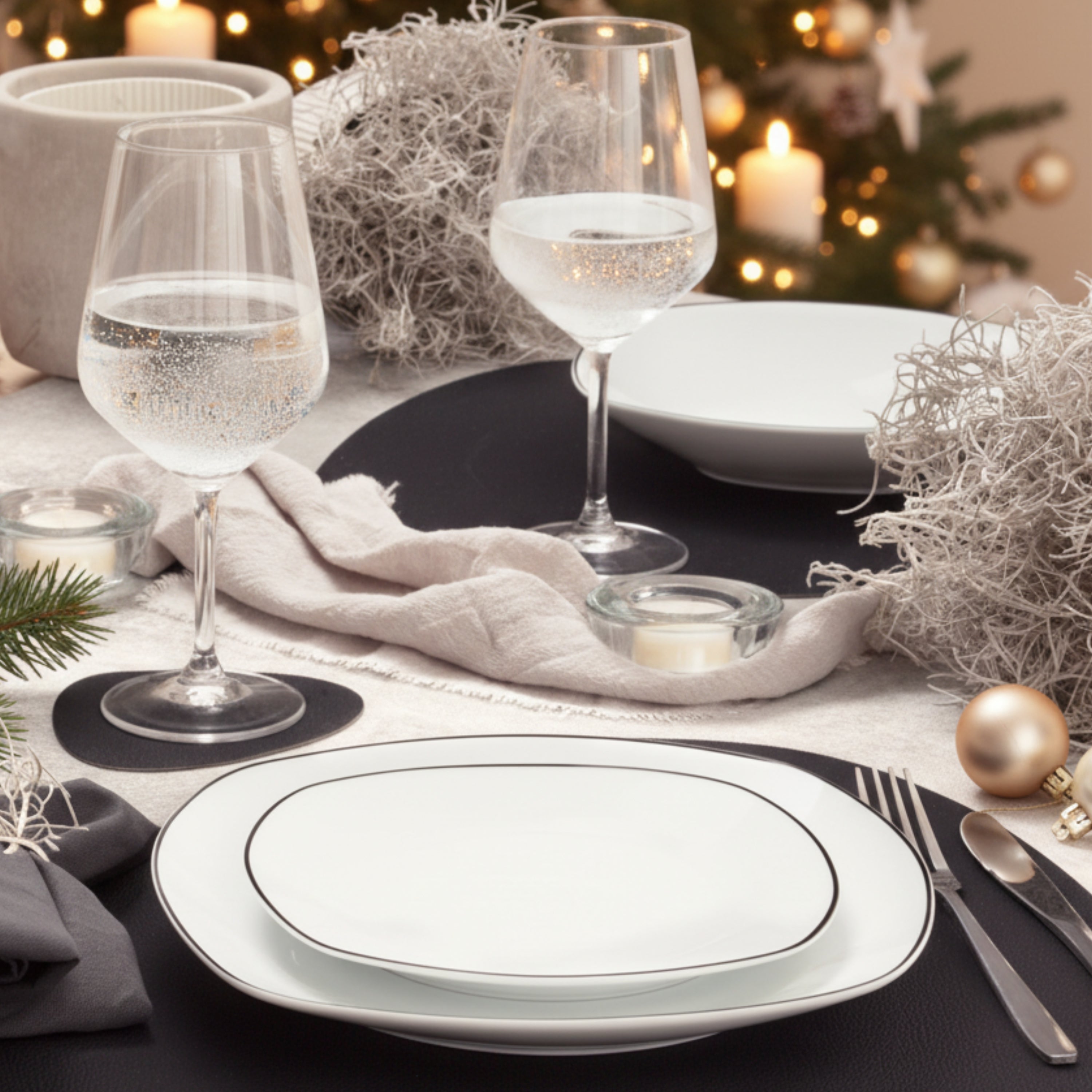 SÄNGER Porzellan Kombiservice Bilgola Black Rim 36 teilig für 6 Personen