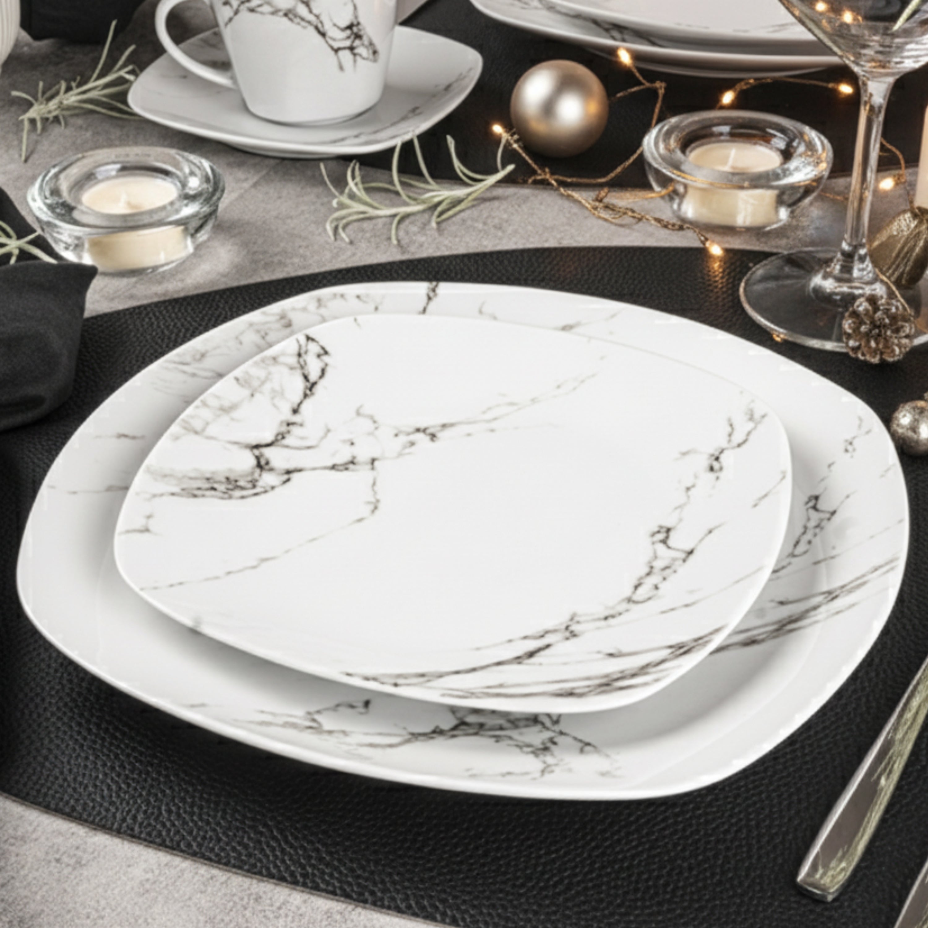 SÄNGER Porzellan Geschirrset Bilgola Marmor, Tafelservice 24 teilig für 6 Personen