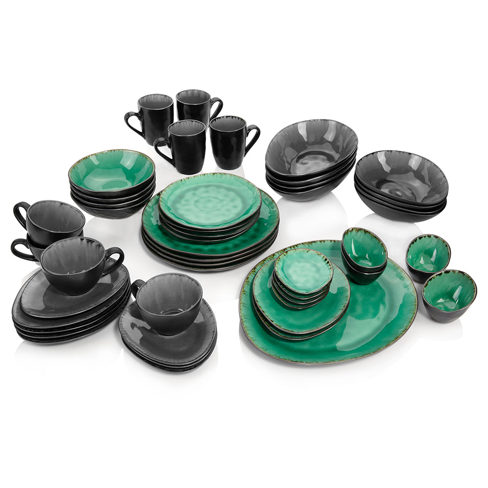 SÄNGER Steingut Geschirrset Palm Beach, Tafelservice & Servierplatten Set 23 teilig für 4 Personen