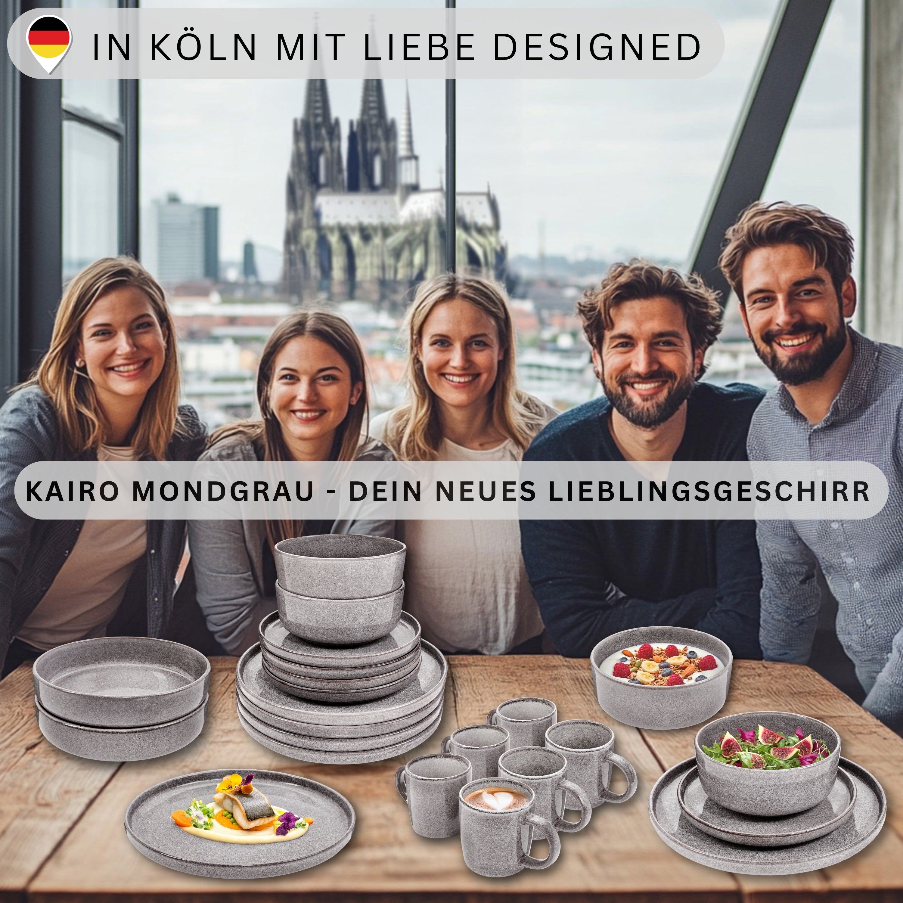 SÄNGER Kaffeebecher Set Kairo Mondgrau - 4 teilig aus Steingut