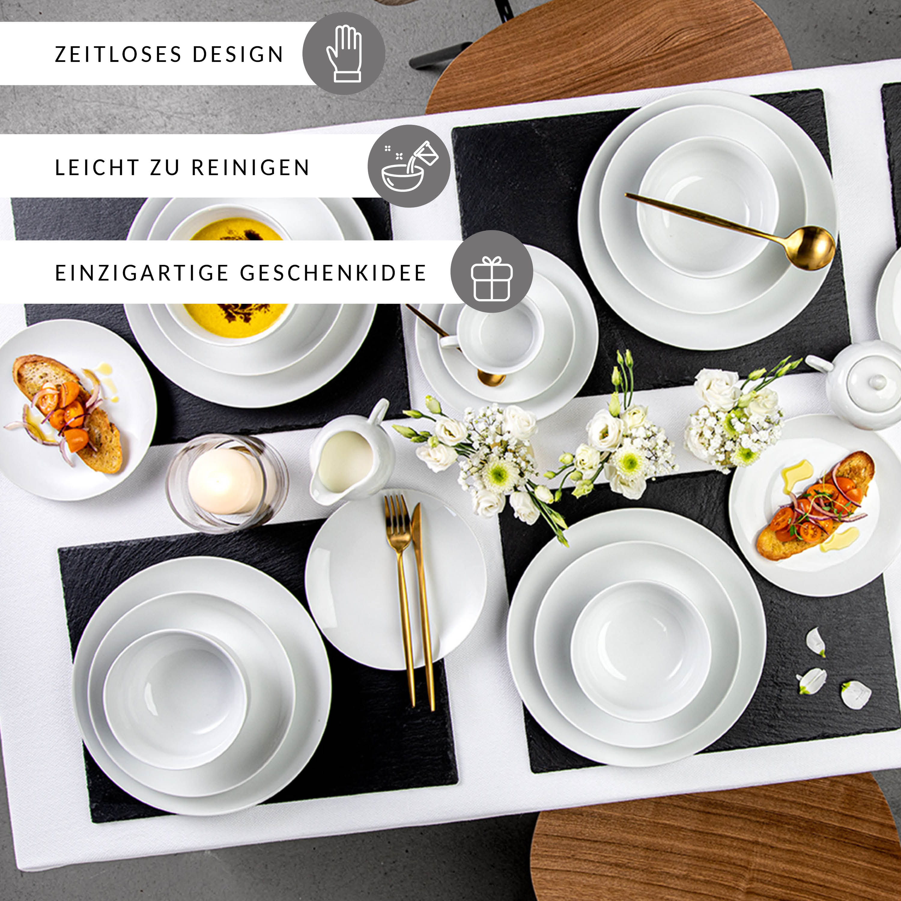 SÄNGER Porzellan Geschirrset New Port, Kombiservice 86 teilig für 12 Personen